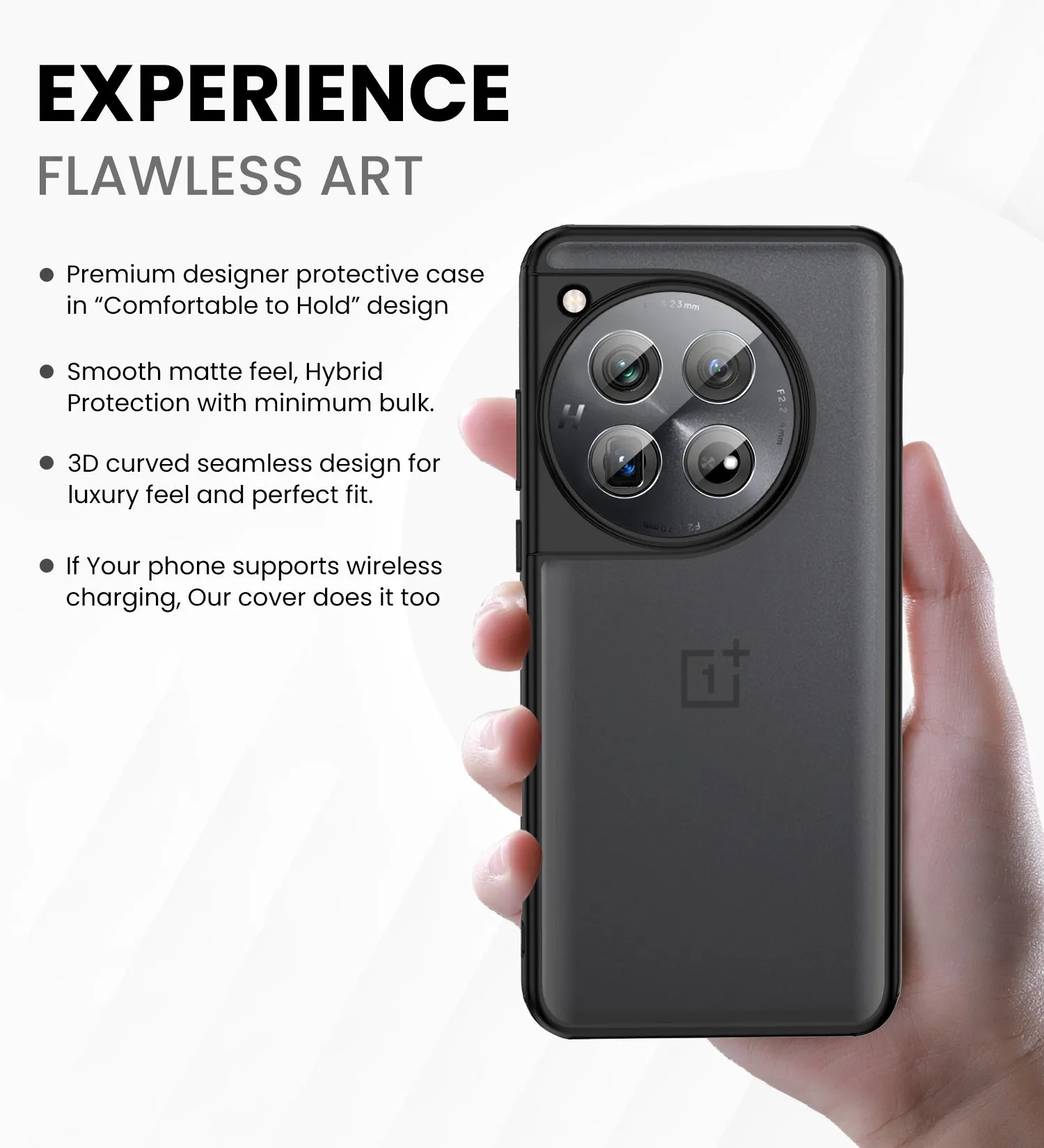 Rugged Frosted Semi Transparent PC Shock Proof Slim Back Cover for OnePlus 12 5G, 6.82 inch, Black