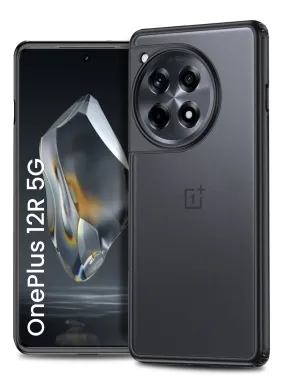 Rugged Frosted Semi Transparent PC Shock Proof Slim Back Cover for OnePlus 12R 5G, 6.78 inch, Black