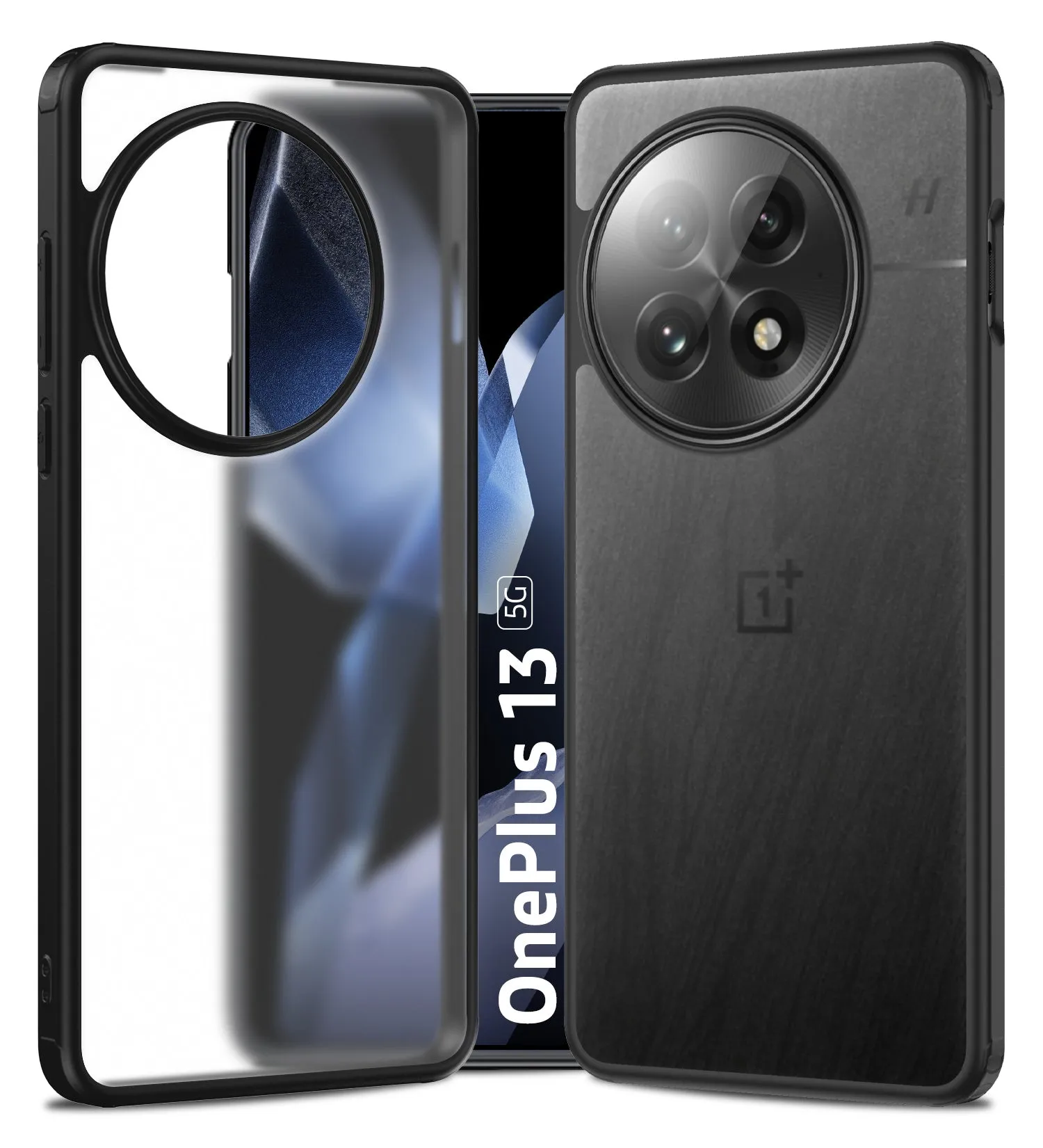 Rugged Frosted Semi Transparent PC Shock Proof Slim Back Cover for OnePlus 13 5G, 6.82 inch, Black