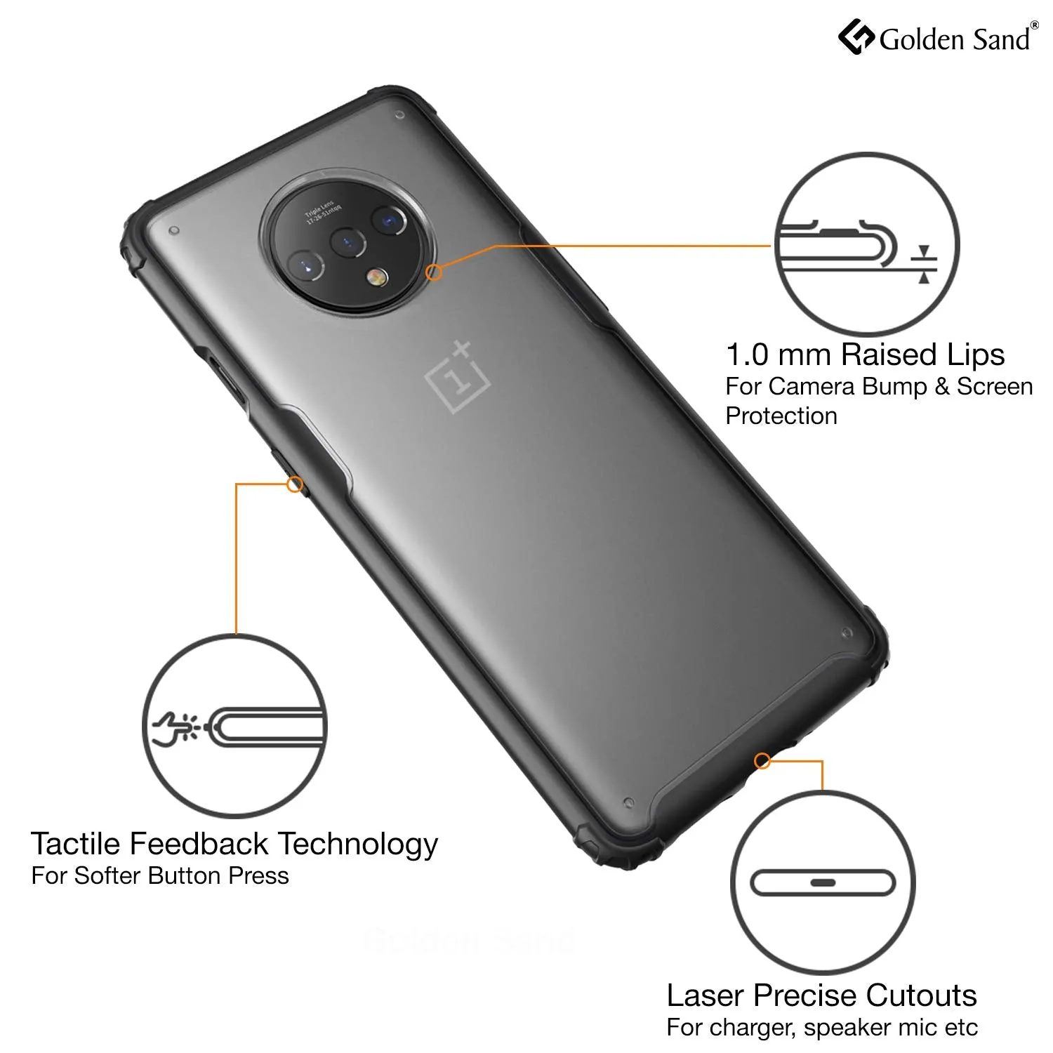 Rugged Frosted Semi Transparent PC Shock Proof Slim Back Cover for OnePlus 7T, 6.55 inch, Black