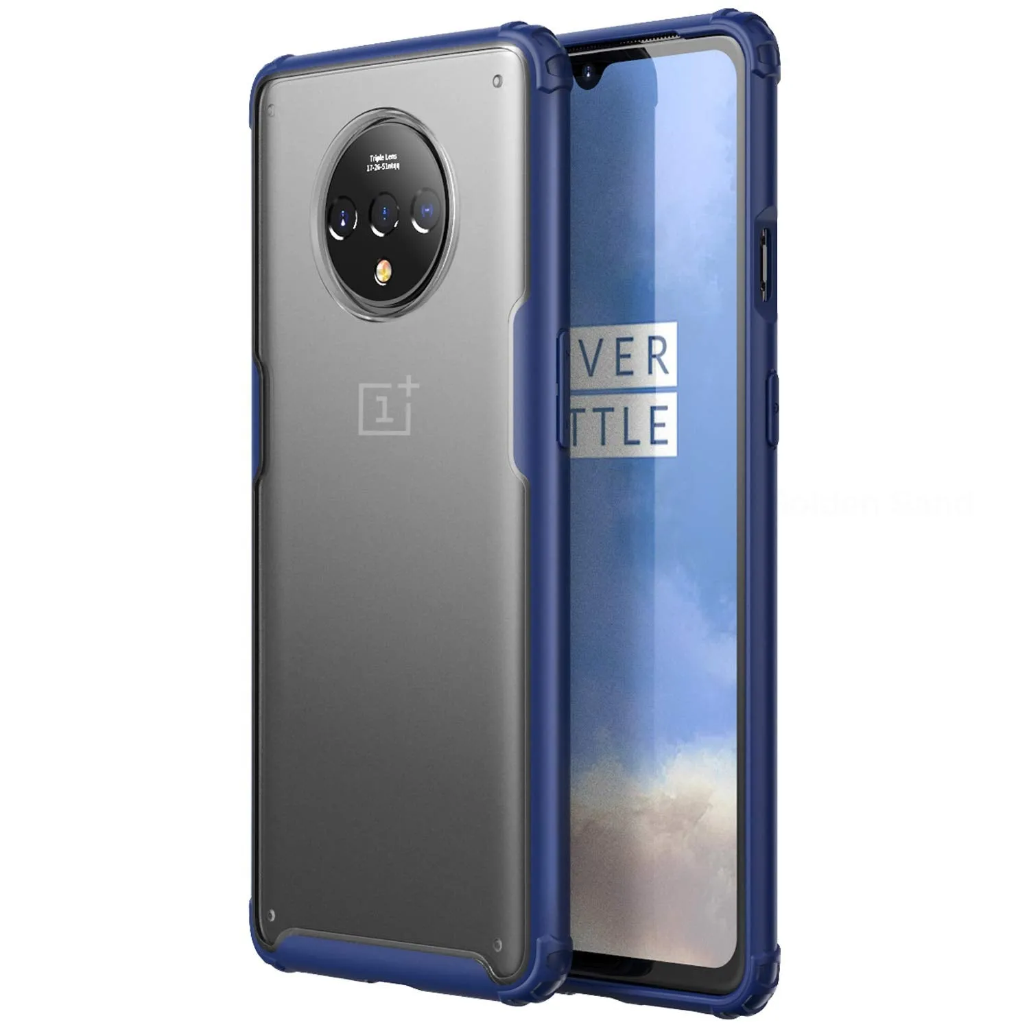 Rugged Frosted Semi Transparent PC Shock Proof Slim Back Cover for OnePlus 7T, 6.55 inch, Blue