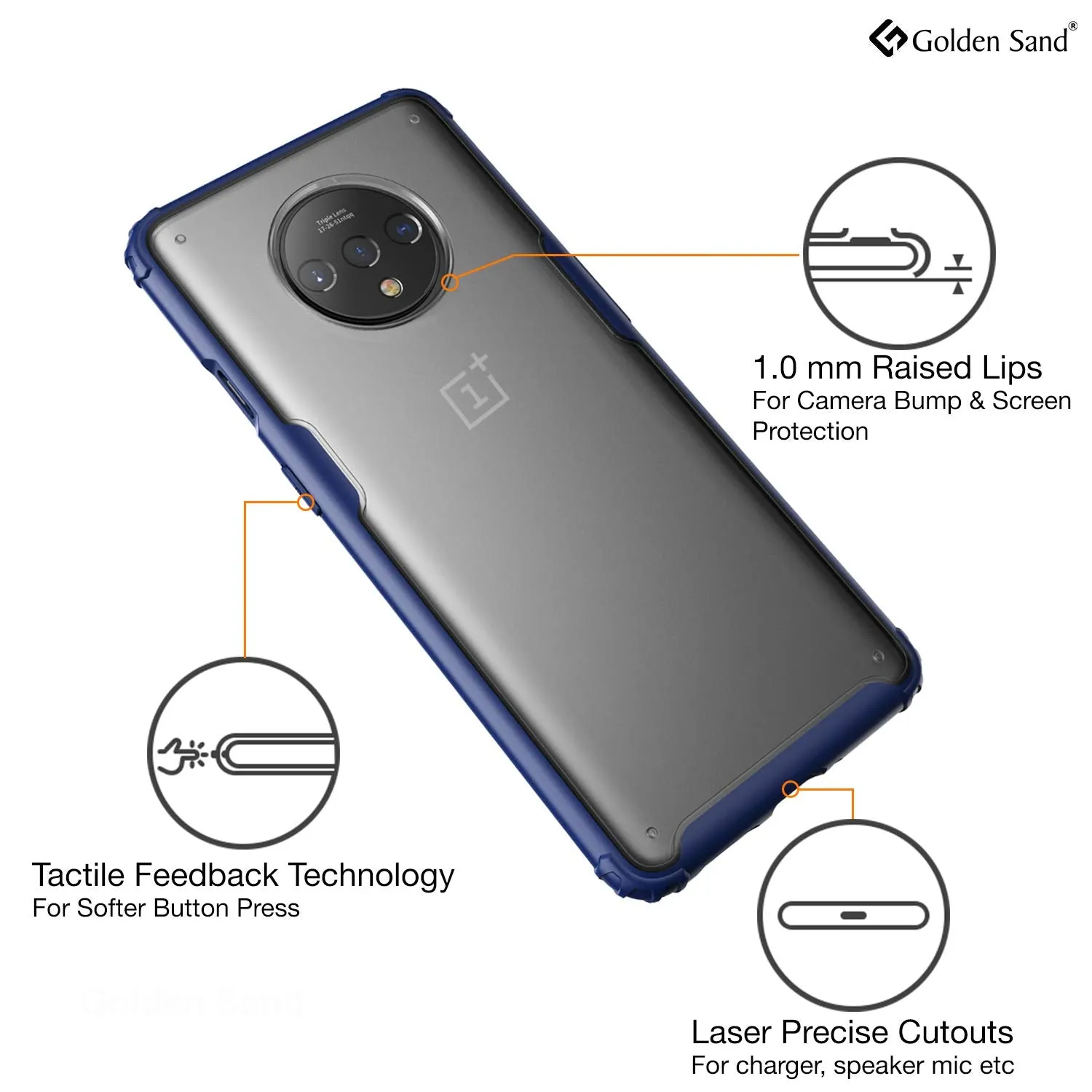 Rugged Frosted Semi Transparent PC Shock Proof Slim Back Cover for OnePlus 7T, 6.55 inch, Blue