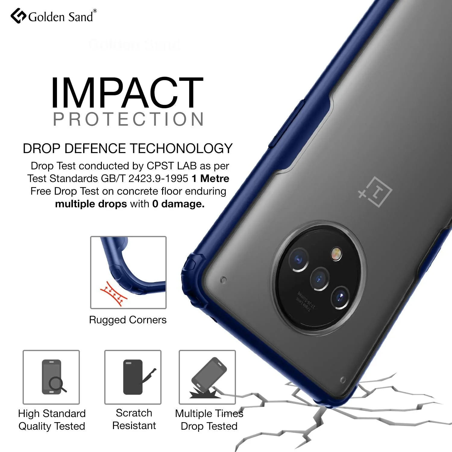 Rugged Frosted Semi Transparent PC Shock Proof Slim Back Cover for OnePlus 7T, 6.55 inch, Blue