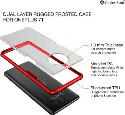 Rugged Frosted Semi Transparent PC Shock Proof Slim Back Cover for OnePlus 7T, 6.55 inch, Red