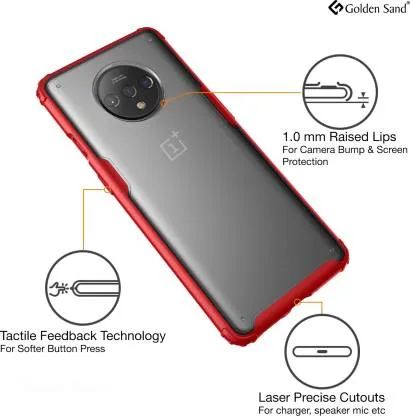 Rugged Frosted Semi Transparent PC Shock Proof Slim Back Cover for OnePlus 7T, 6.55 inch, Red