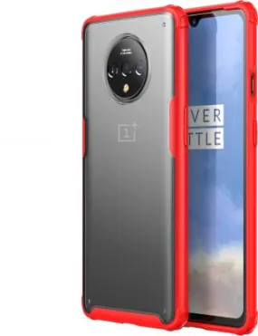 Rugged Frosted Semi Transparent PC Shock Proof Slim Back Cover for OnePlus 7T, 6.55 inch, Red