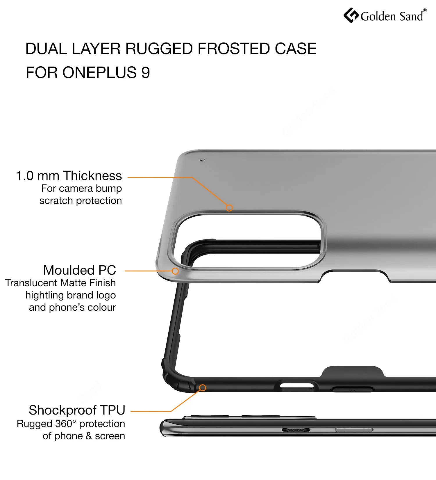 Rugged Frosted Semi Transparent PC Shock Proof Slim Back Cover for OnePlus 9, 6.55 inch, Black