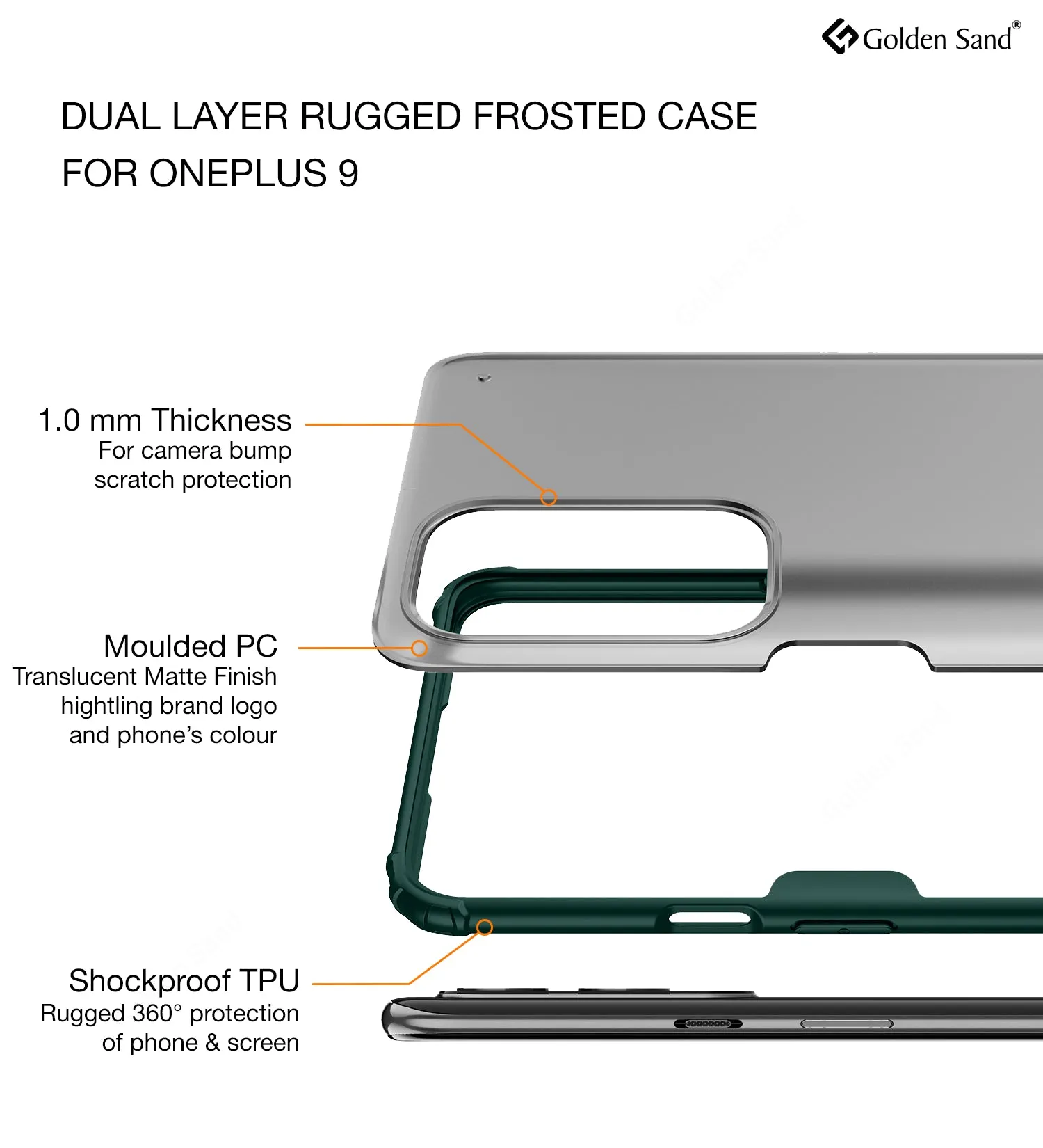 Rugged Frosted Semi Transparent PC Shock Proof Slim Back Cover for OnePlus 9, 6.55 inch, Green