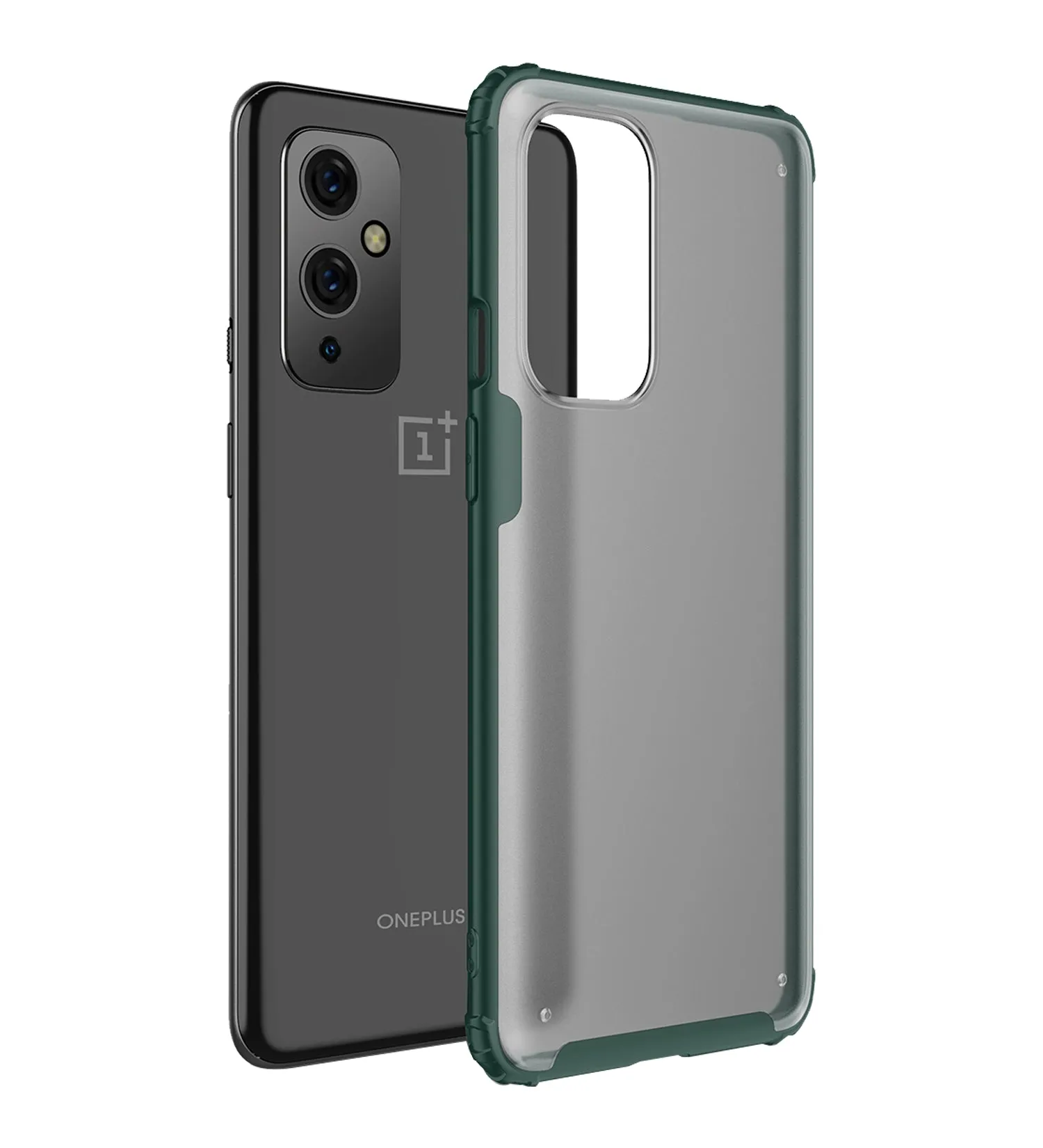 Rugged Frosted Semi Transparent PC Shock Proof Slim Back Cover for OnePlus 9, 6.55 inch, Green