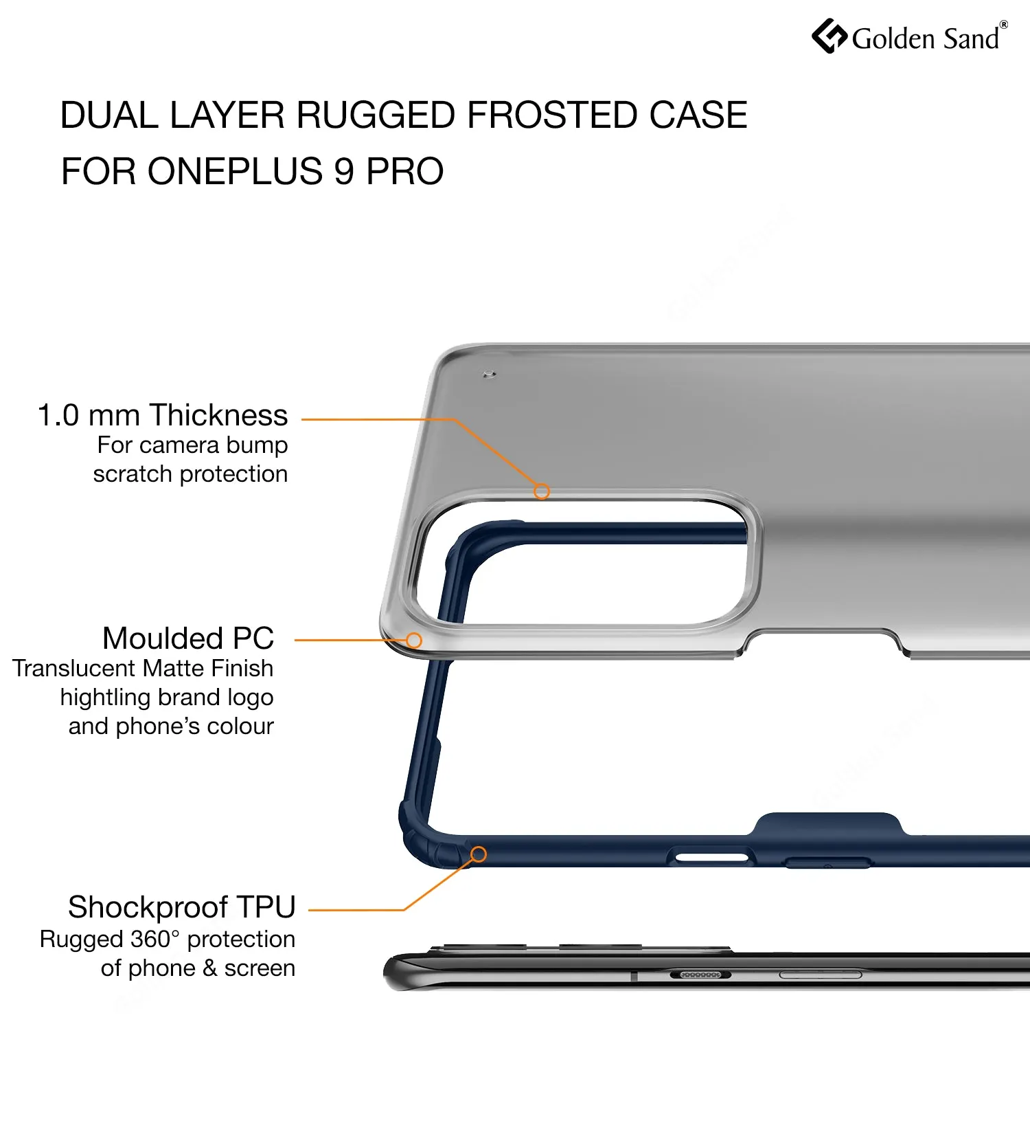 Rugged Frosted Semi Transparent PC Shock Proof Slim Back Cover for OnePlus 9 Pro, 6.7 inch, Blue