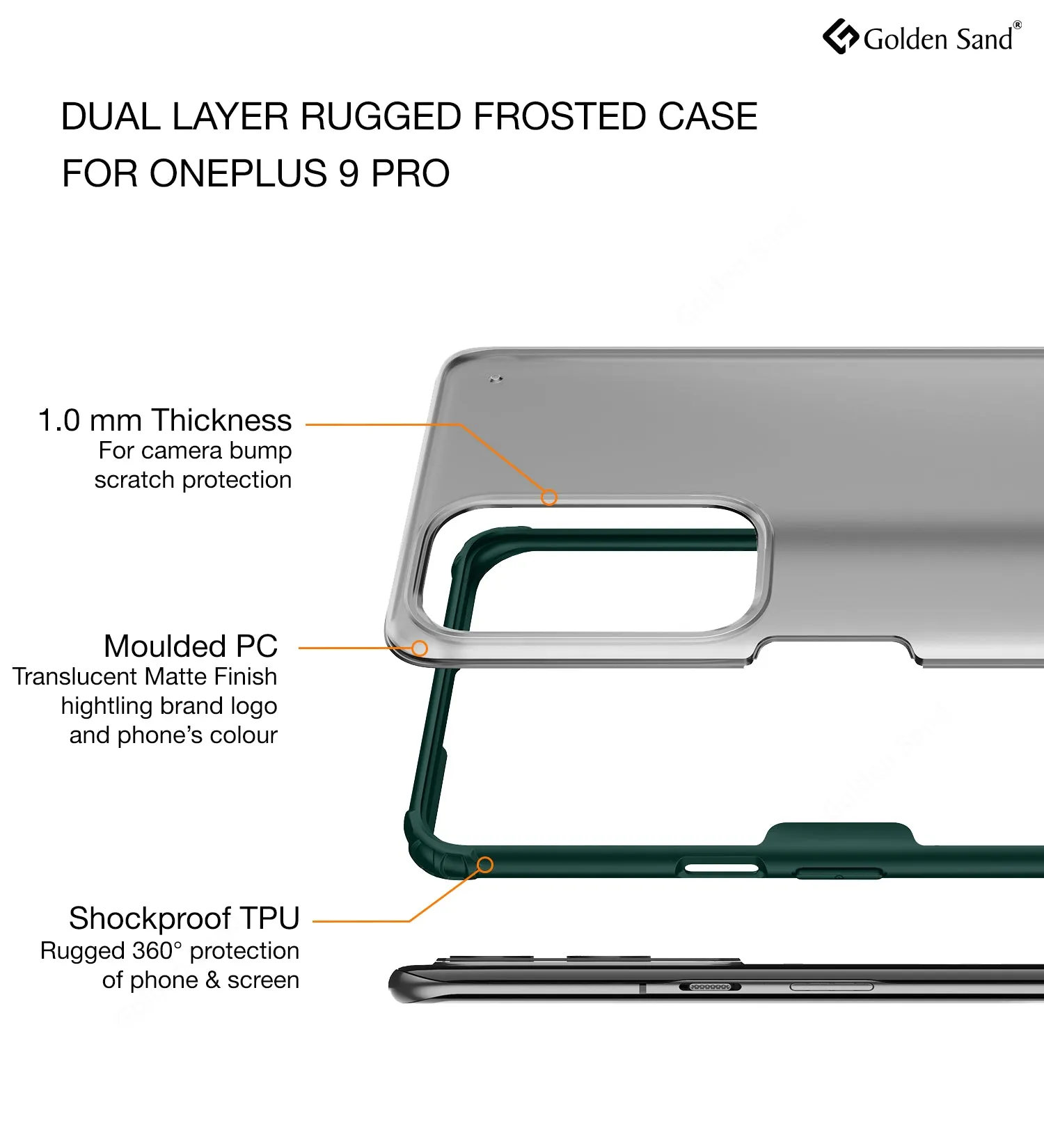 Rugged Frosted Semi Transparent PC Shock Proof Slim Back Cover for OnePlus 9 Pro, 6.7 inch, Green