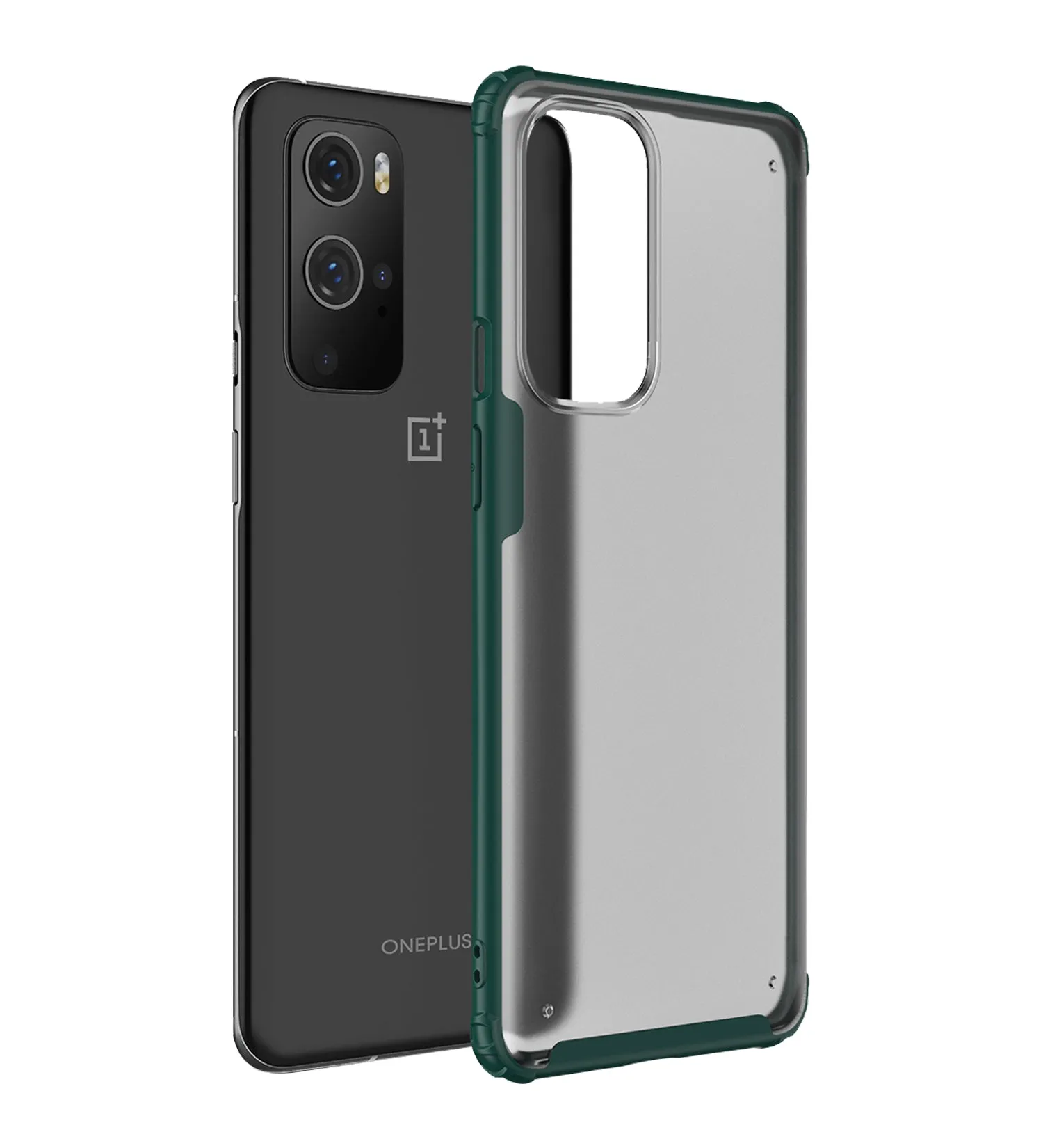 Rugged Frosted Semi Transparent PC Shock Proof Slim Back Cover for OnePlus 9 Pro, 6.7 inch, Green