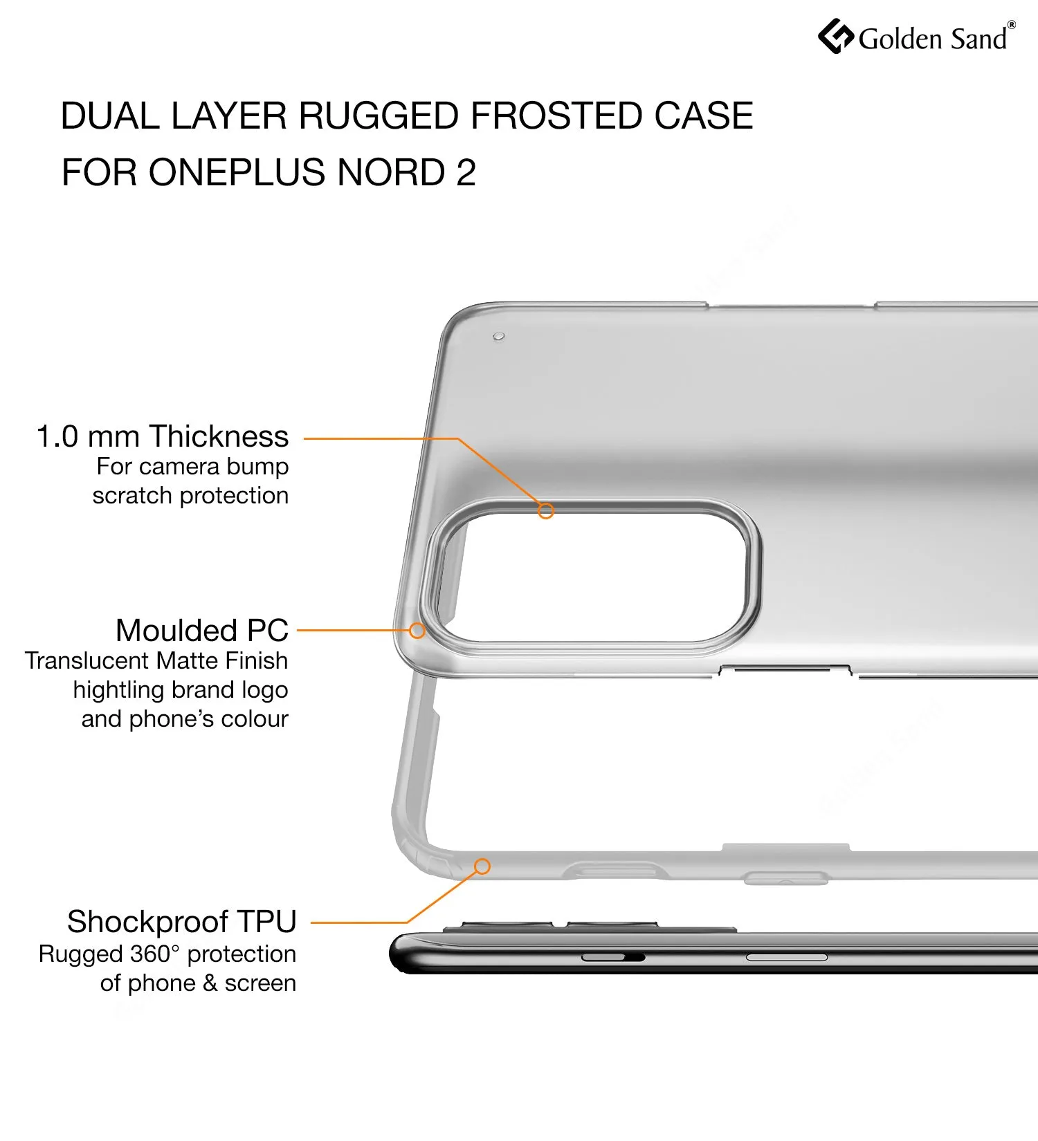 Rugged Frosted Semi Transparent PC Shock Proof Slim Back Cover for OnePlus Nord 2 5G, 6.43 inch, Translucent White