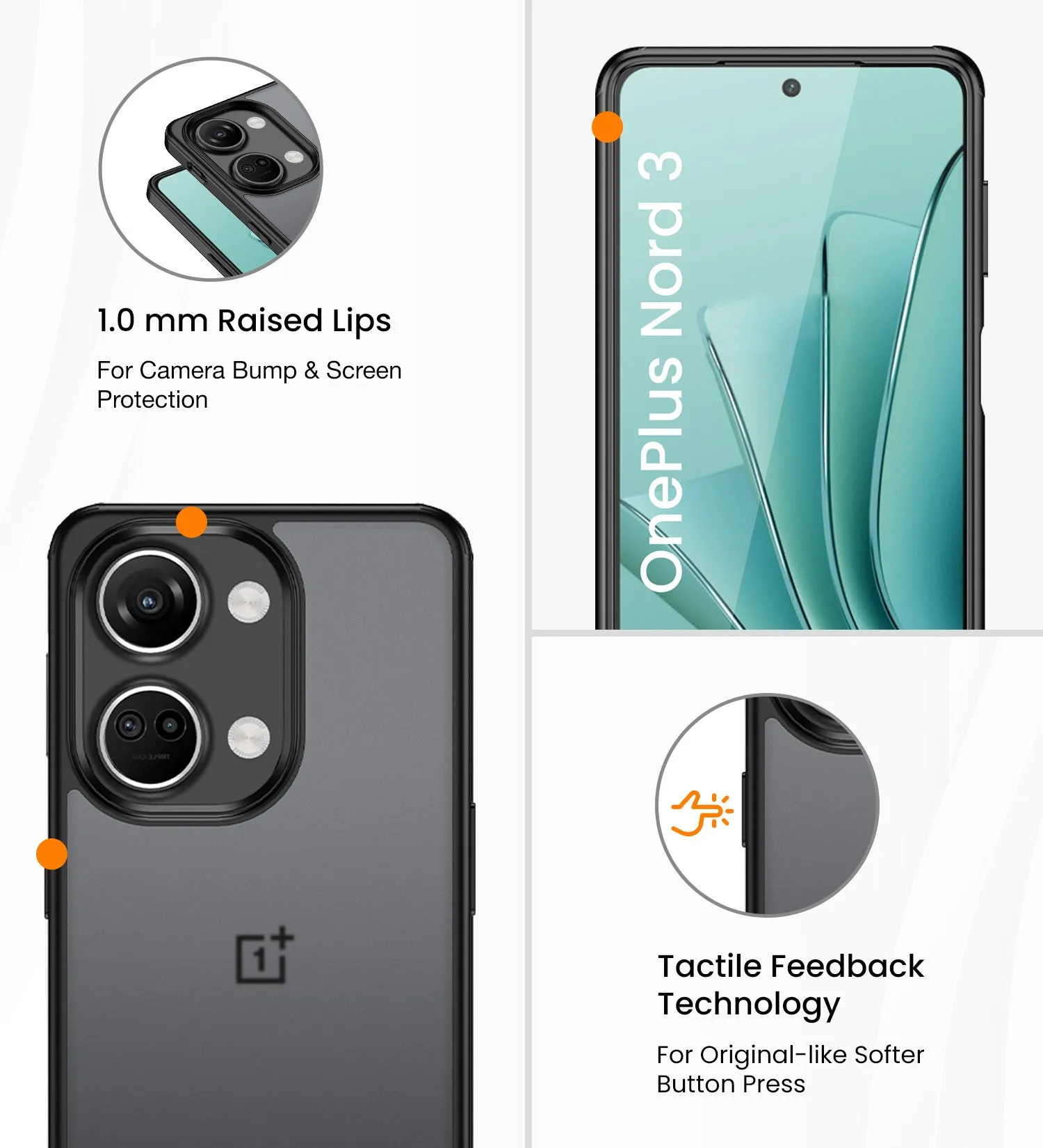 Rugged Frosted Semi Transparent PC Shock Proof Slim Back Cover for OnePlus Nord 3 5G, 6.74 inch, Black