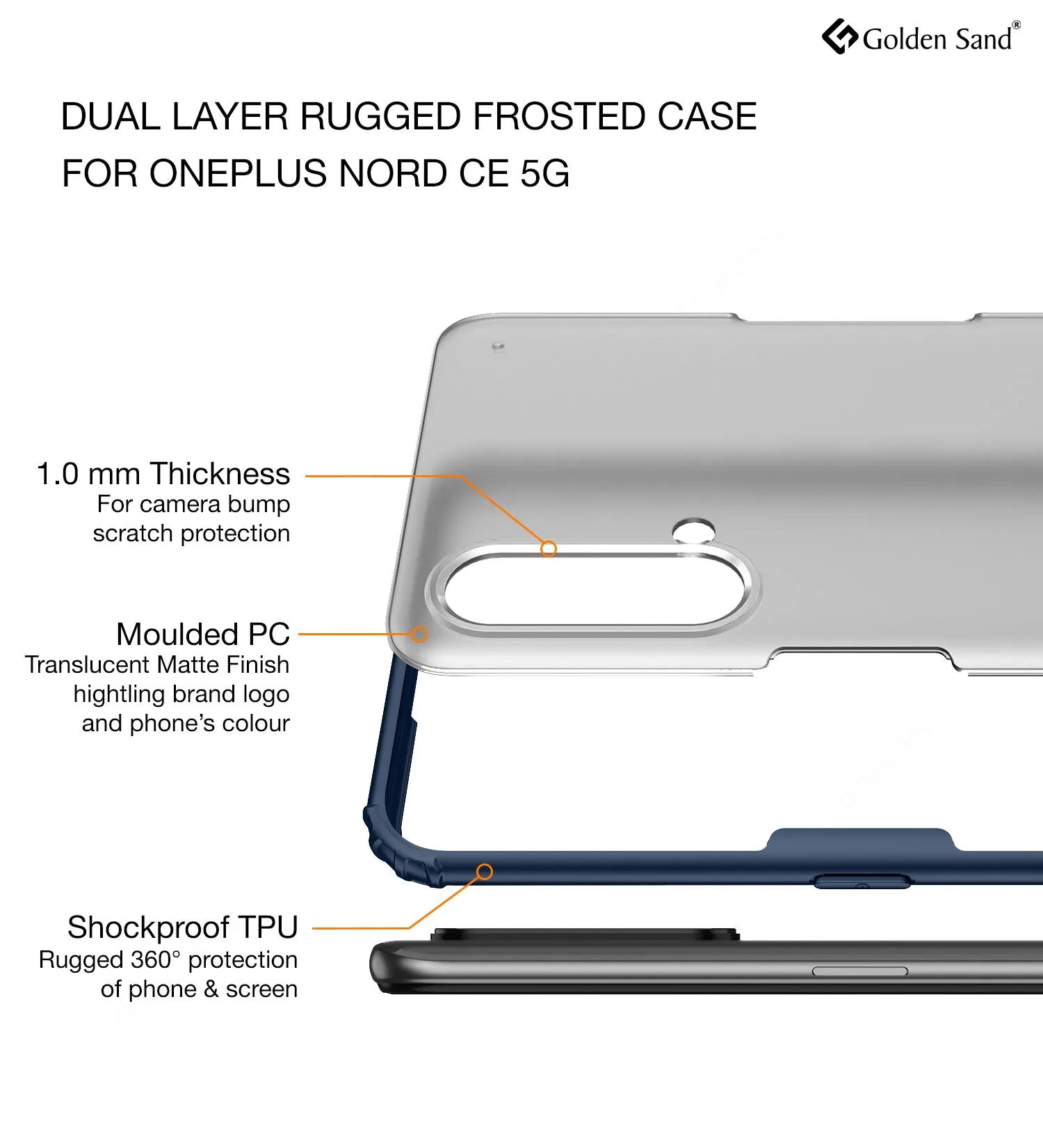 Rugged Frosted Semi Transparent PC Shock Proof Slim Back Cover for OnePlus Nord CE 5G, 6.43 inch, Blue