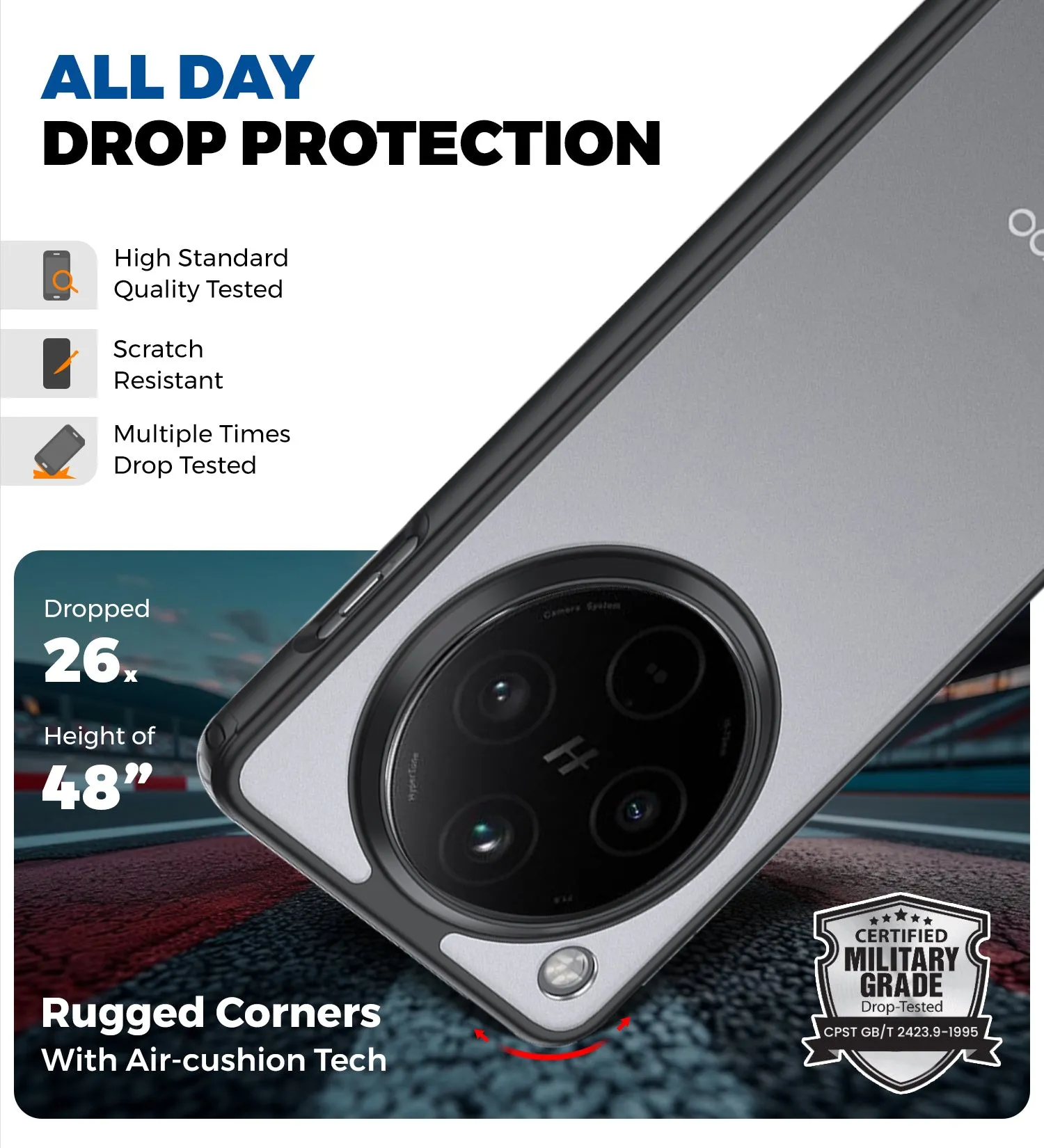 Rugged Frosted Semi Transparent PC Shock Proof Slim Back Cover for Oppo Find X8 5G, 6.59 inch, Black