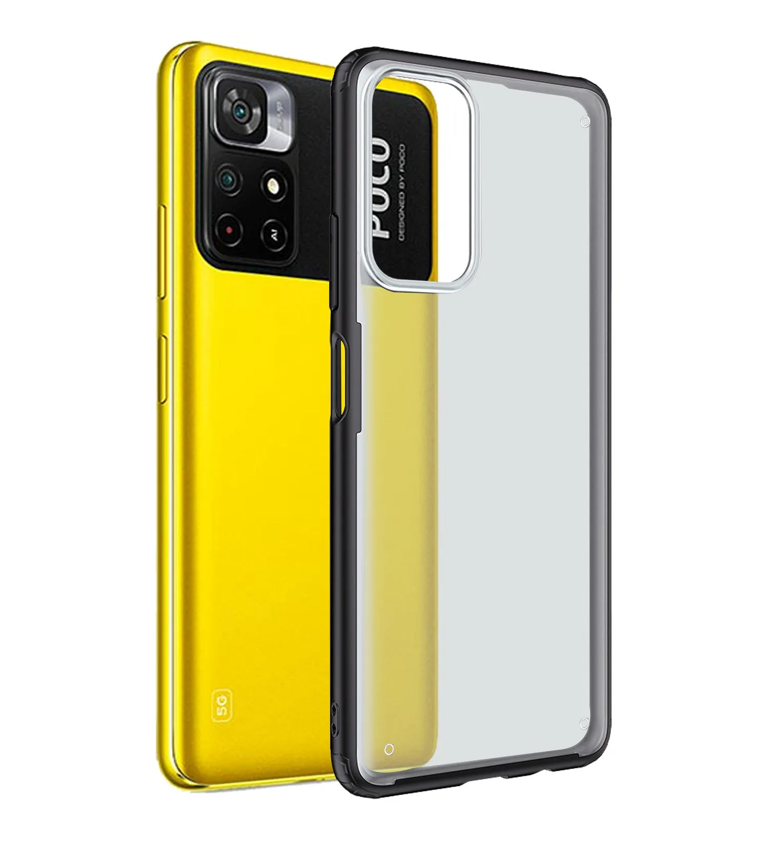 Rugged Frosted Semi Transparent PC Shock Proof Slim Back Cover for Poco M4 Pro 5G, 6.6 inch, Black