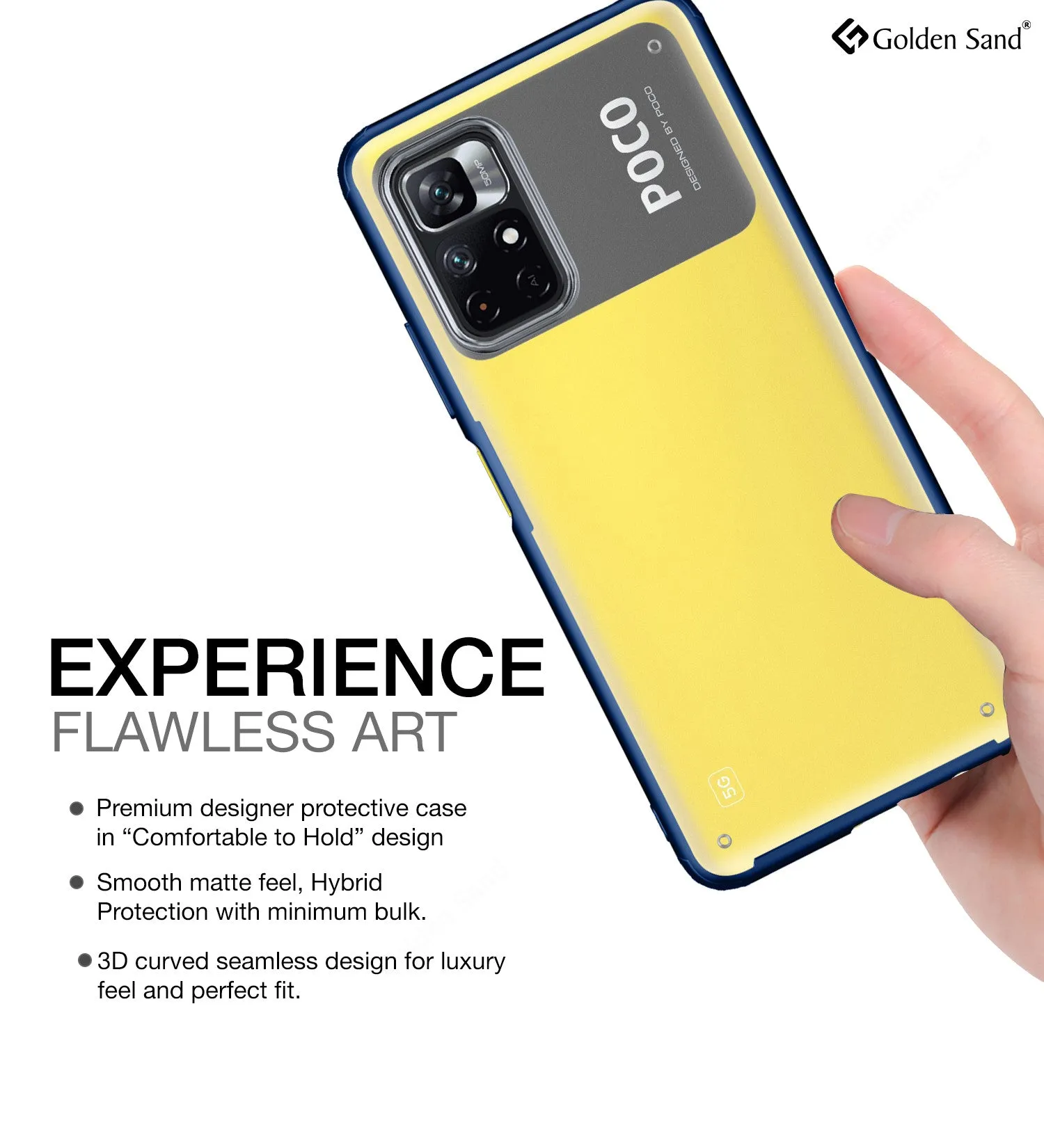 Rugged Frosted Semi Transparent PC Shock Proof Slim Back Cover for Poco M4 Pro 5G, 6.6 inch, Blue