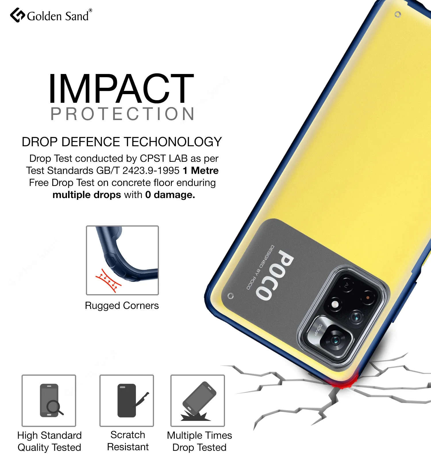 Rugged Frosted Semi Transparent PC Shock Proof Slim Back Cover for Poco M4 Pro 5G, 6.6 inch, Blue