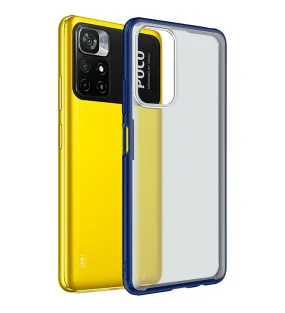 Rugged Frosted Semi Transparent PC Shock Proof Slim Back Cover for Poco M4 Pro 5G, 6.6 inch, Blue