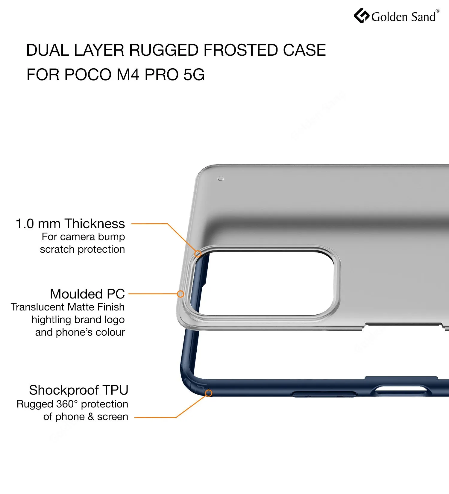 Rugged Frosted Semi Transparent PC Shock Proof Slim Back Cover for Poco M4 Pro 5G, 6.6 inch, Blue