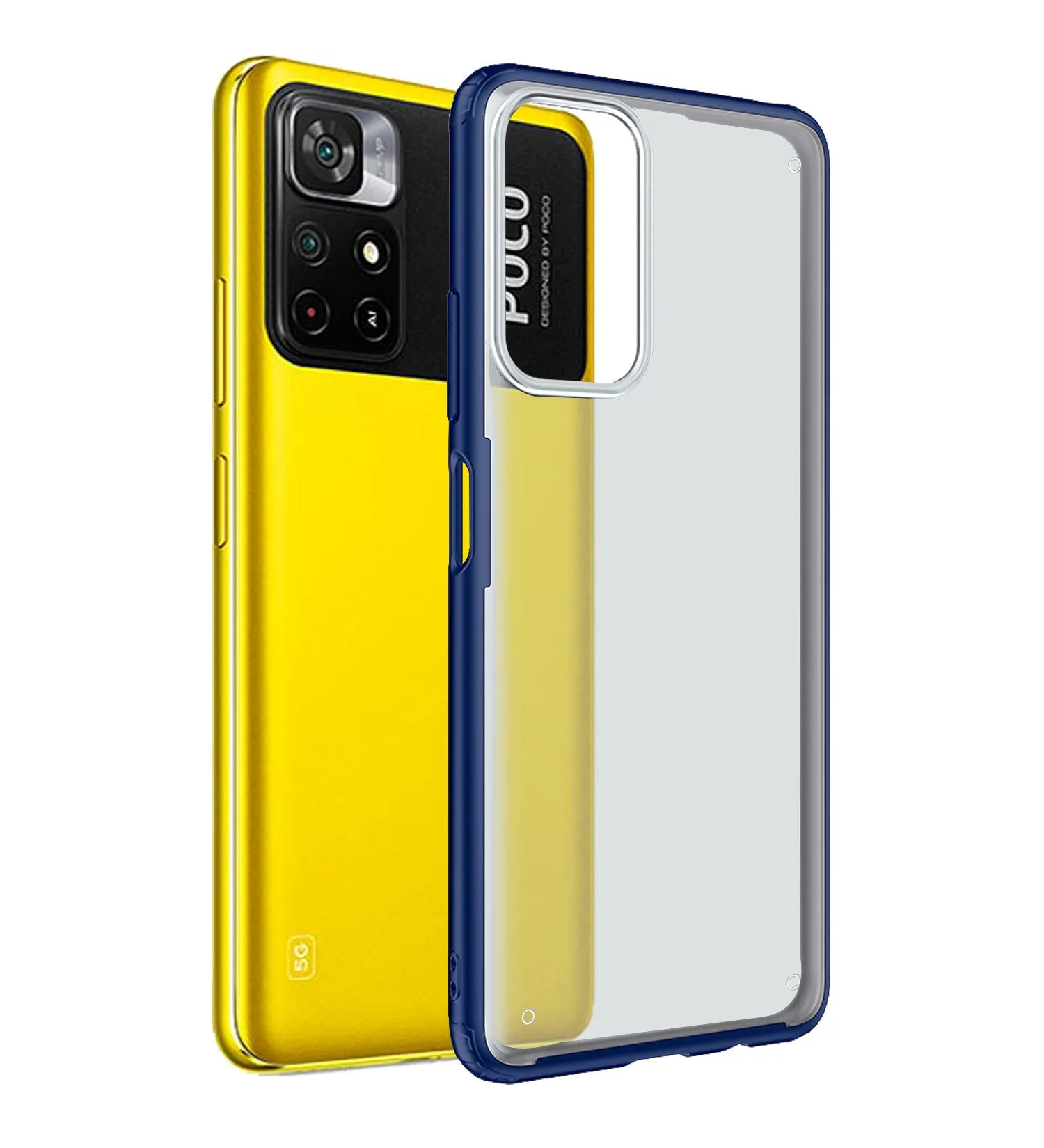 Rugged Frosted Semi Transparent PC Shock Proof Slim Back Cover for Poco M4 Pro 5G, 6.6 inch, Blue