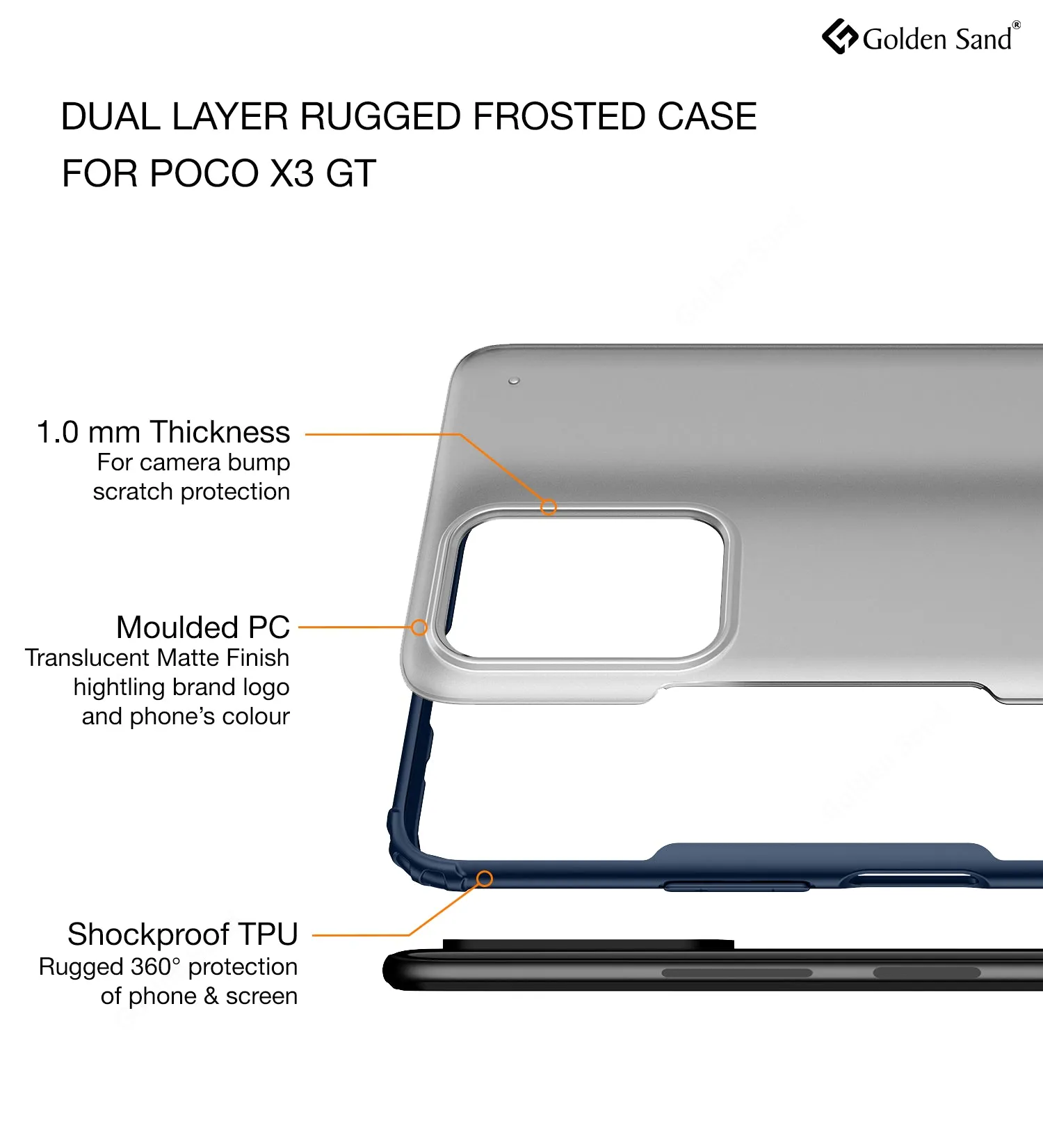 Rugged Frosted Semi Transparent PC Shock Proof Slim Back Cover for Poco X3 GT, 6.6 inch, Blue