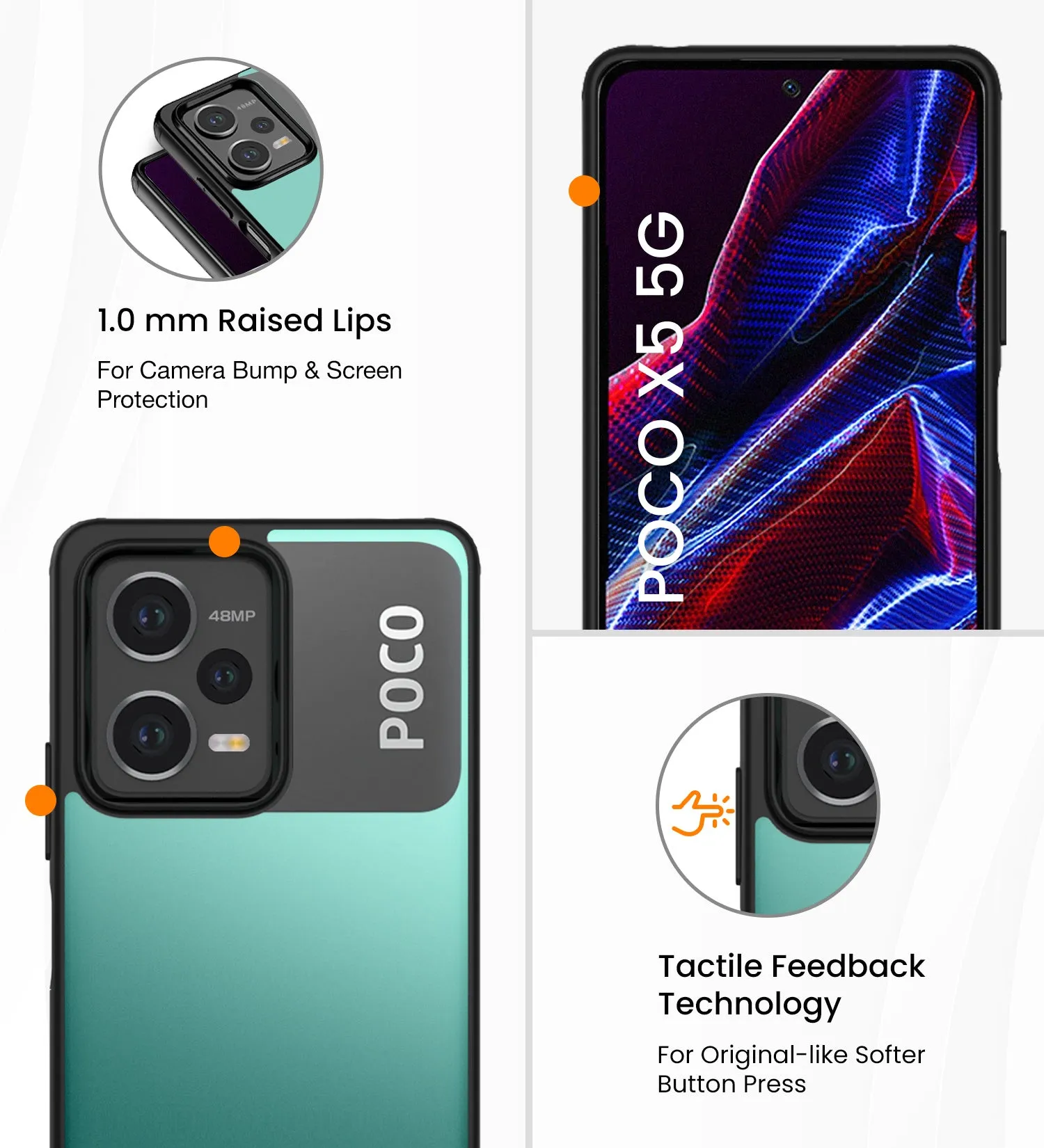 Rugged Frosted Semi Transparent PC Shock Proof Slim Back Cover for POCO X5 5G, 6.67 inch, Black