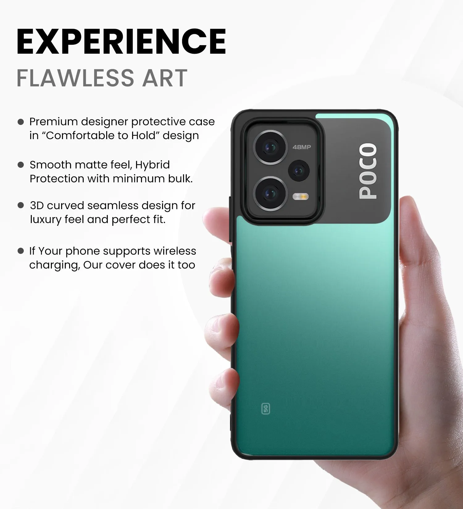 Rugged Frosted Semi Transparent PC Shock Proof Slim Back Cover for POCO X5 5G, 6.67 inch, Black