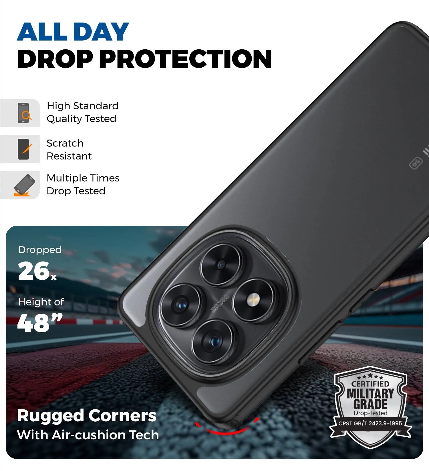Rugged Frosted Semi Transparent PC Shock Proof Slim Back Cover for  POCO X7 5G, Redmi Note 14 Pro 5G, Redmi Note 14 Pro  Plus 5G, 6.67 inch, Black