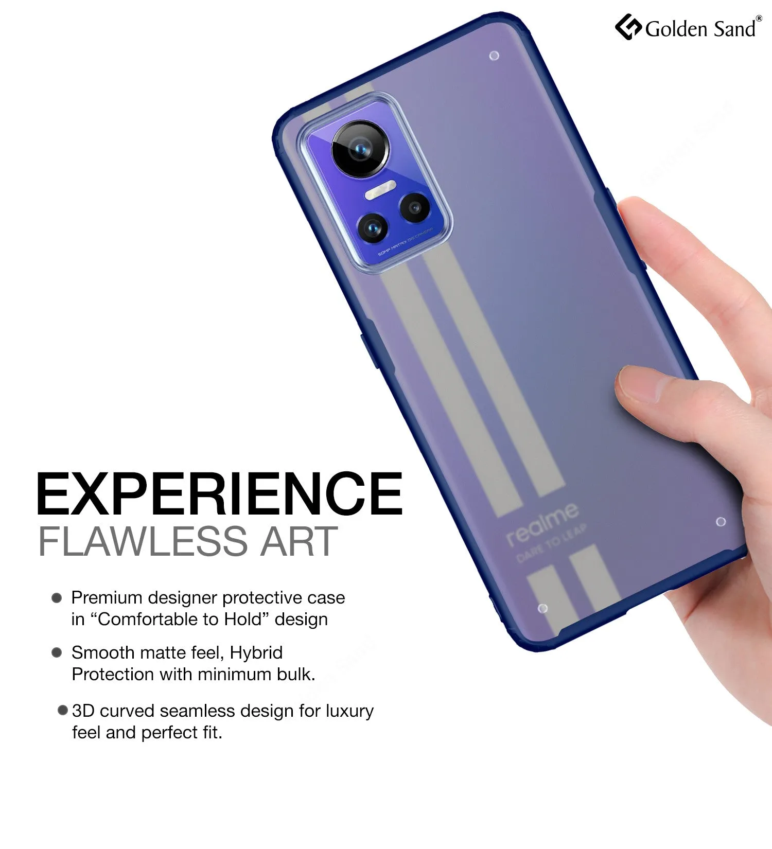 Rugged Frosted Semi Transparent PC Shock Proof Slim Back Cover for Realme GT Neo 3, 6.7 inch, Blue