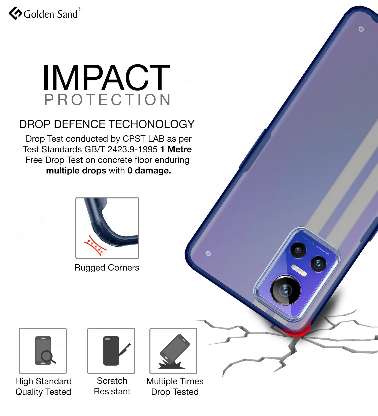 Rugged Frosted Semi Transparent PC Shock Proof Slim Back Cover for Realme GT Neo 3, 6.7 inch, Blue