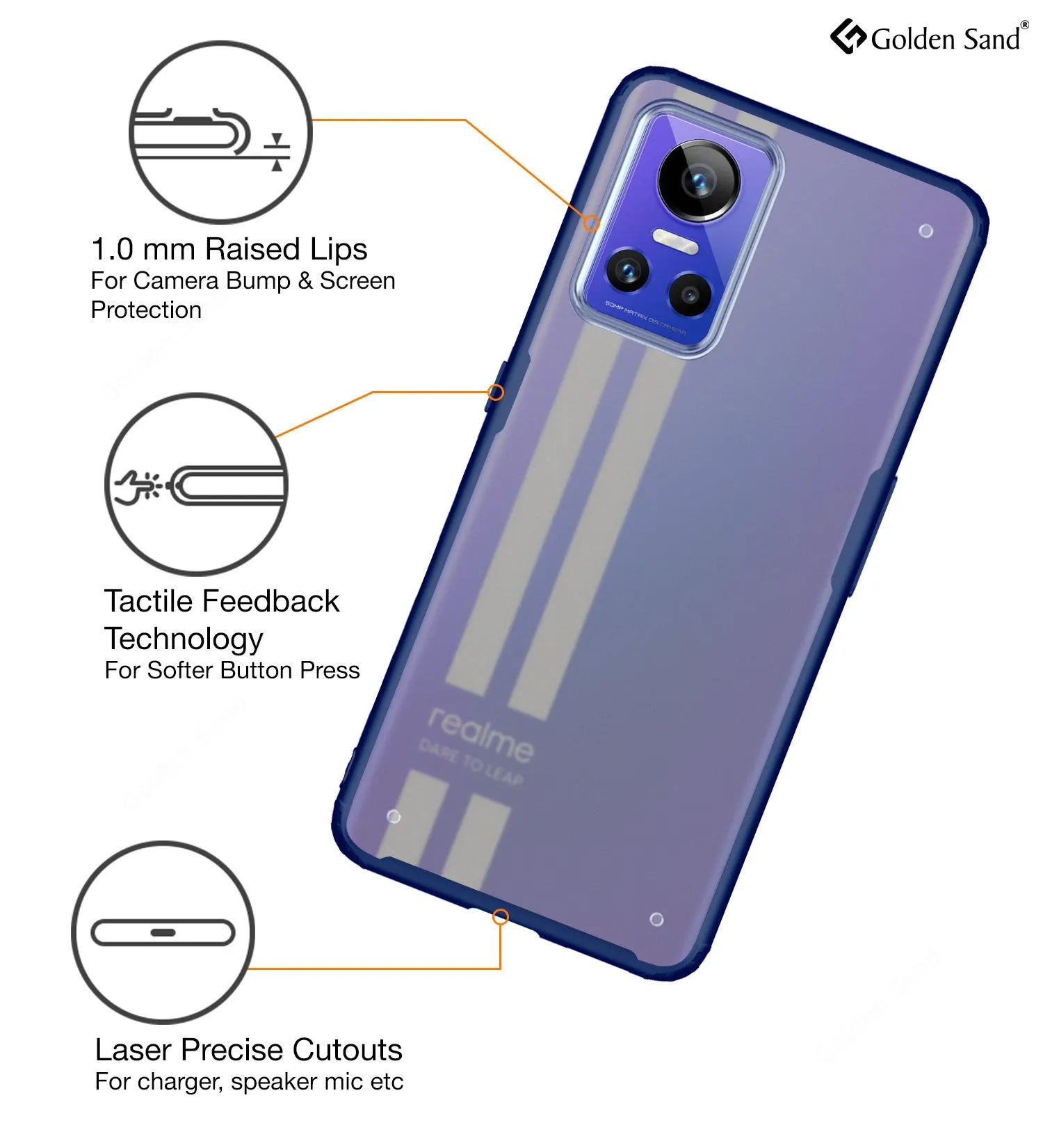 Rugged Frosted Semi Transparent PC Shock Proof Slim Back Cover for Realme GT Neo 3, 6.7 inch, Blue