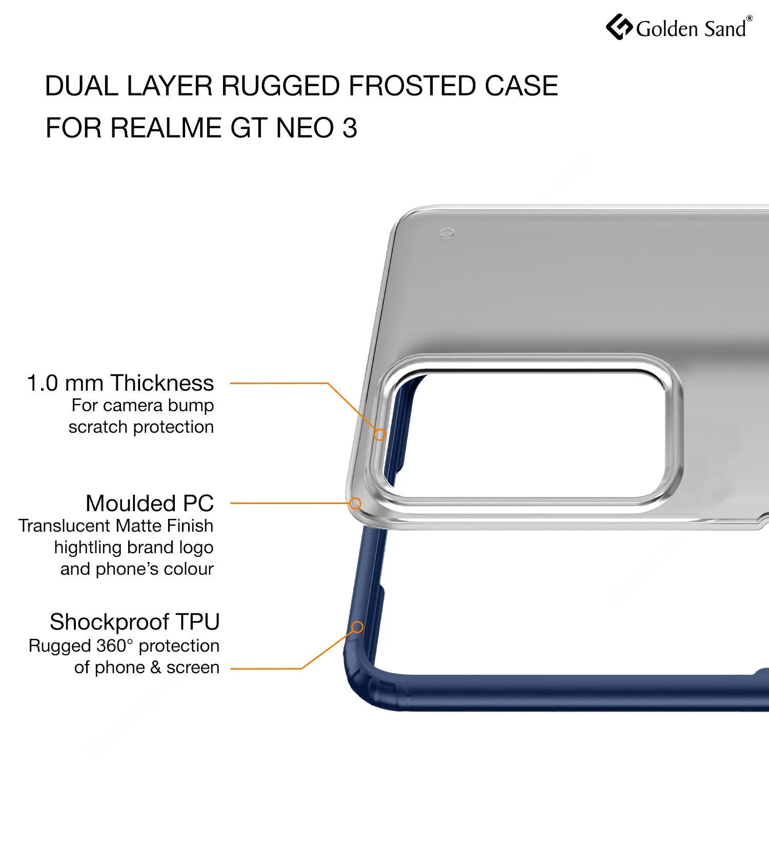 Rugged Frosted Semi Transparent PC Shock Proof Slim Back Cover for Realme GT Neo 3, 6.7 inch, Blue