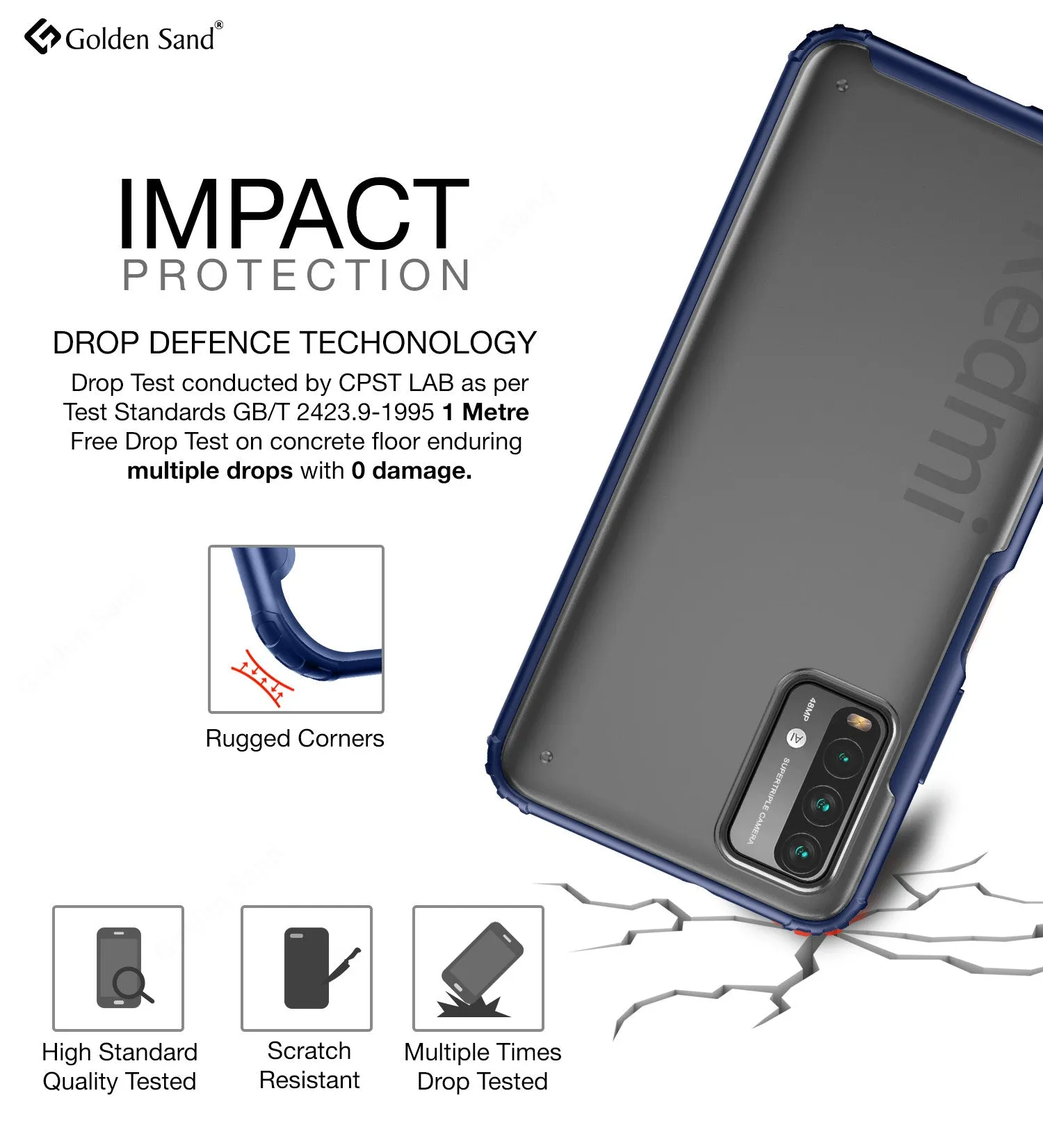 Rugged Frosted Semi Transparent PC Shock Proof Slim Back Cover for Redmi 9 Power, Blazing Blue
