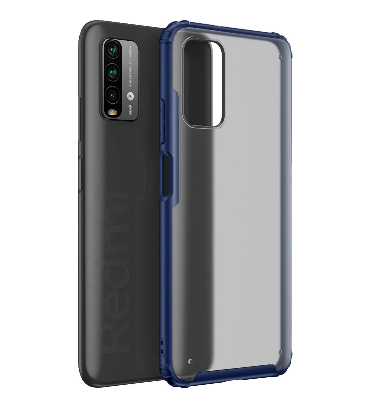 Rugged Frosted Semi Transparent PC Shock Proof Slim Back Cover for Redmi 9 Power, Blazing Blue