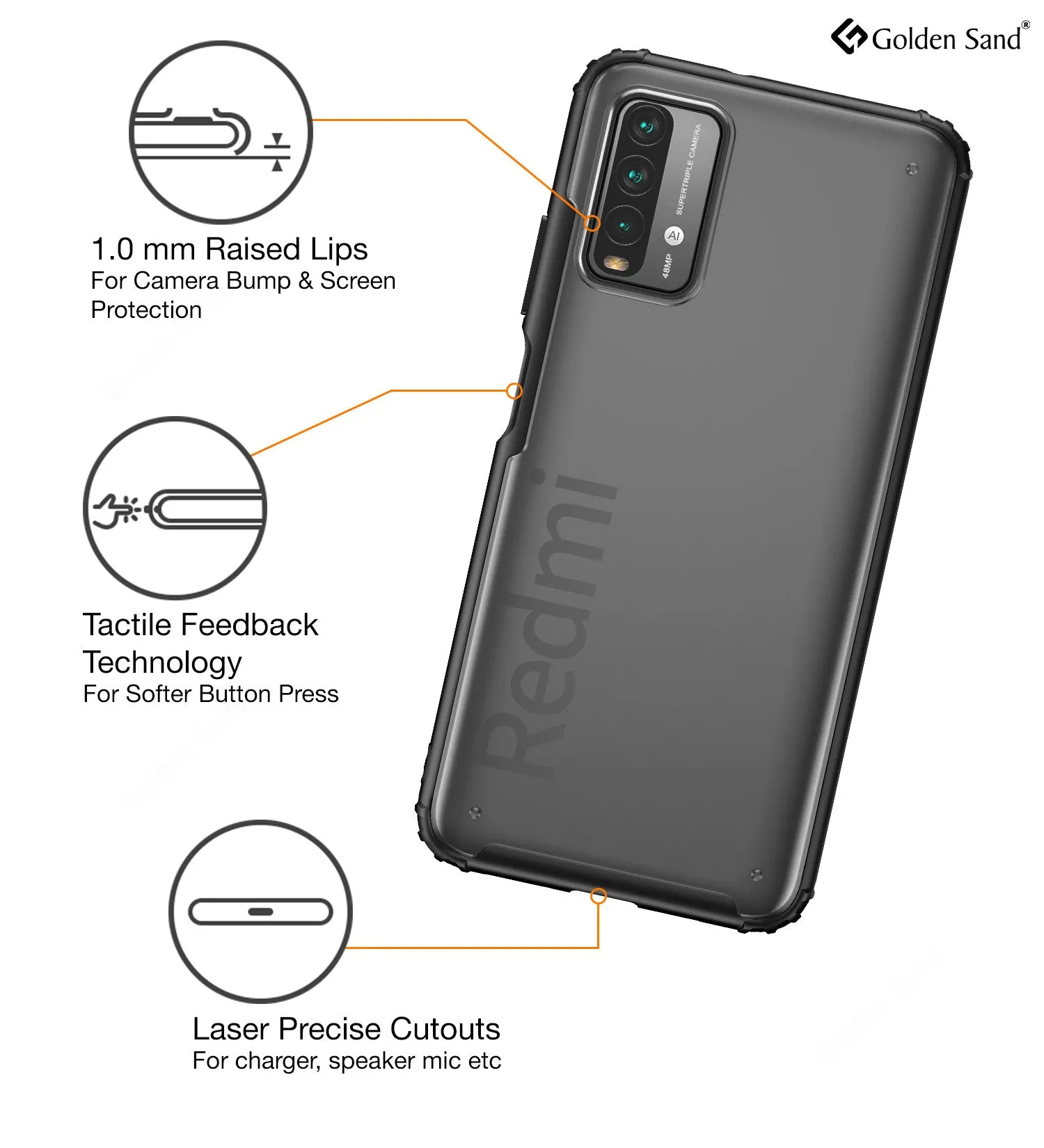 Rugged Frosted Semi Transparent PC Shock Proof Slim Back Cover for Redmi 9 Power, Mighty Black