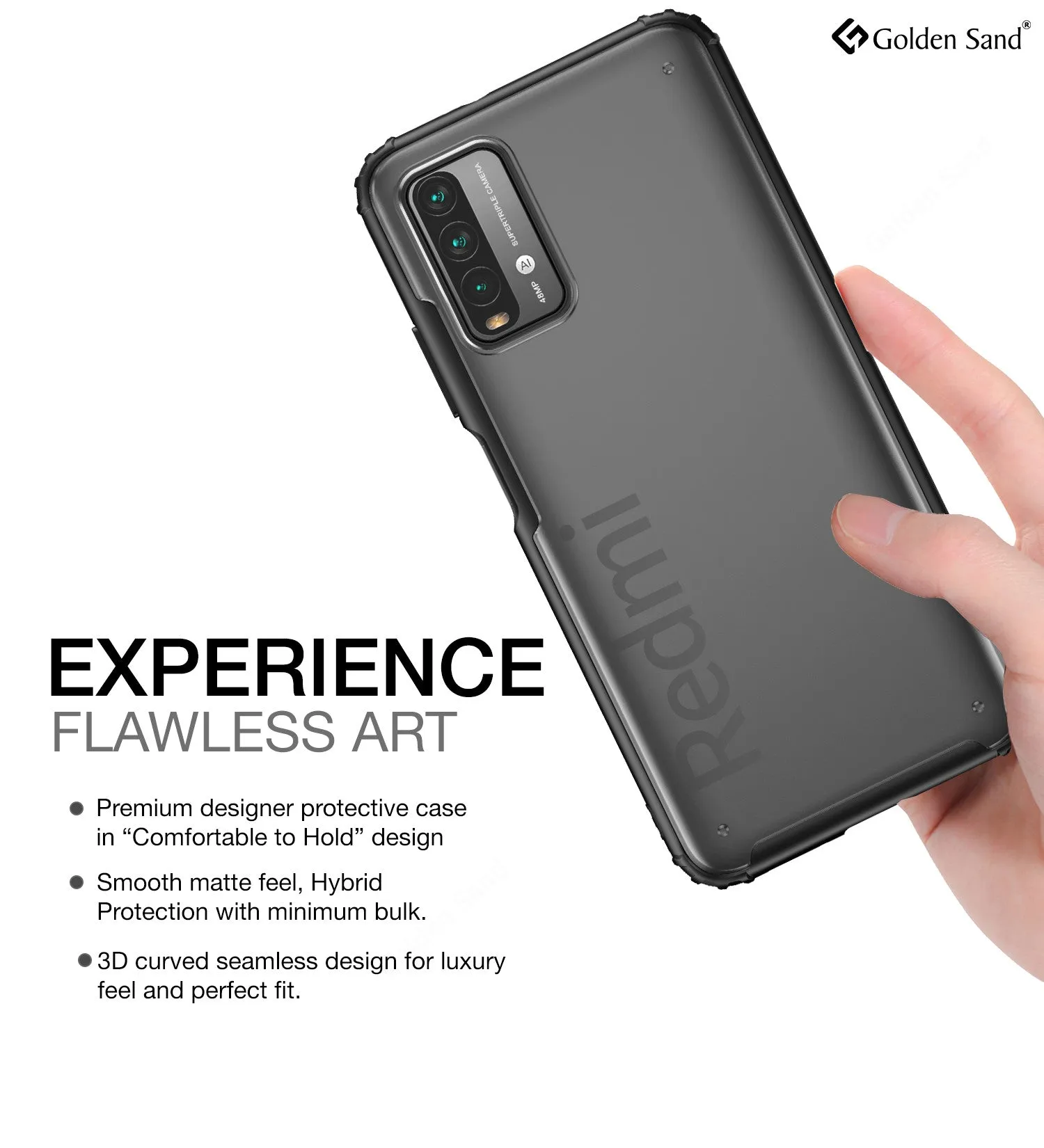 Rugged Frosted Semi Transparent PC Shock Proof Slim Back Cover for Redmi 9 Power, Mighty Black