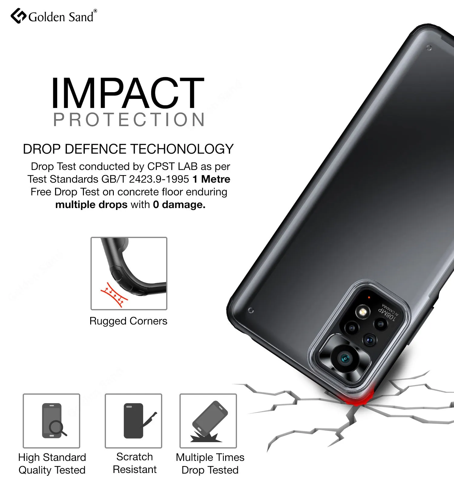 Rugged Frosted Semi Transparent PC Shock Proof Slim Back Cover for Redmi Note 11, Redmi Note 11S, 6.43 inch, Black