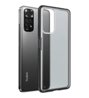 Rugged Frosted Semi Transparent PC Shock Proof Slim Back Cover for Redmi Note 11, Redmi Note 11S, 6.43 inch, Black
