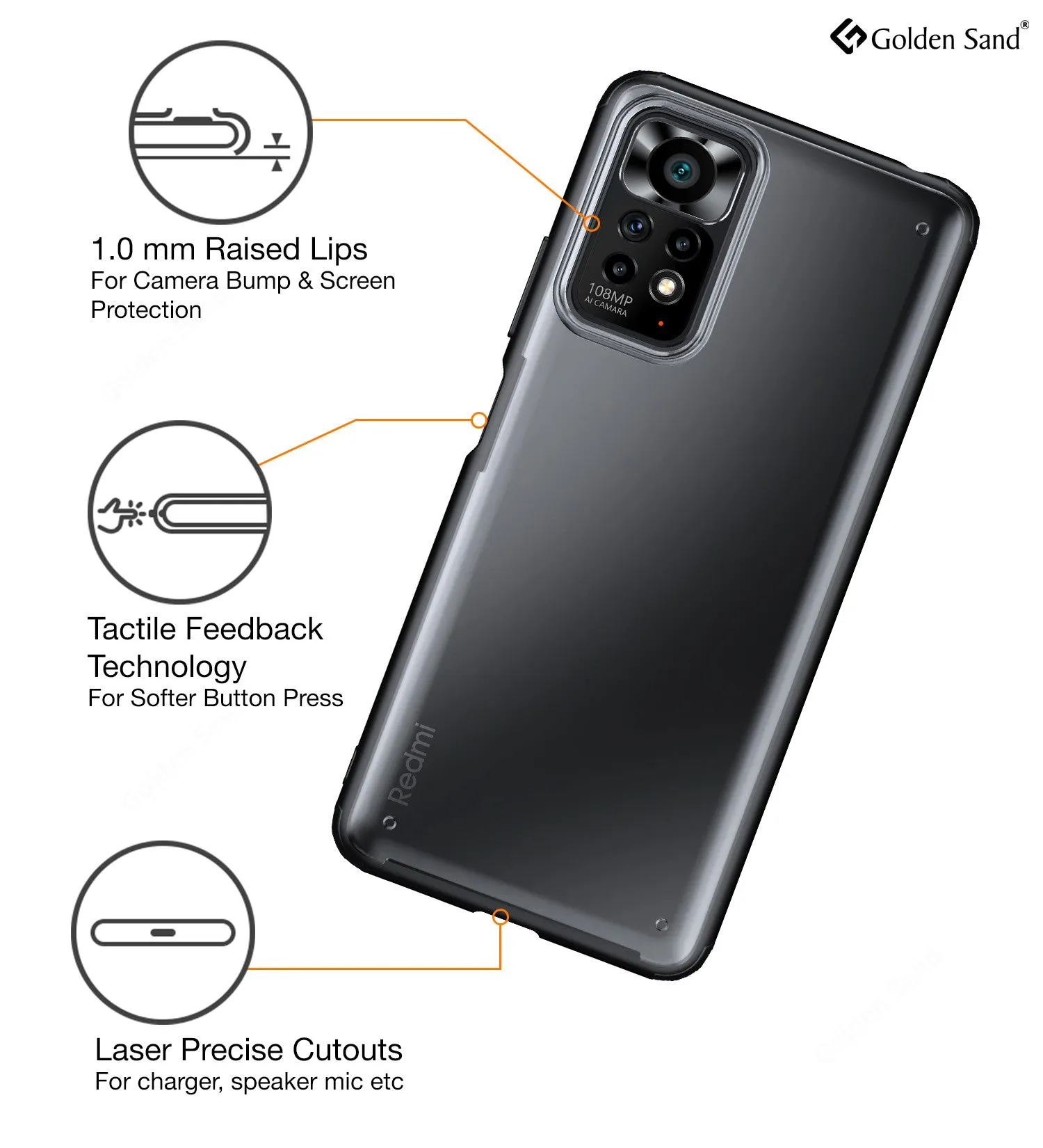 Rugged Frosted Semi Transparent PC Shock Proof Slim Back Cover for Redmi Note 11, Redmi Note 11S, 6.43 inch, Black