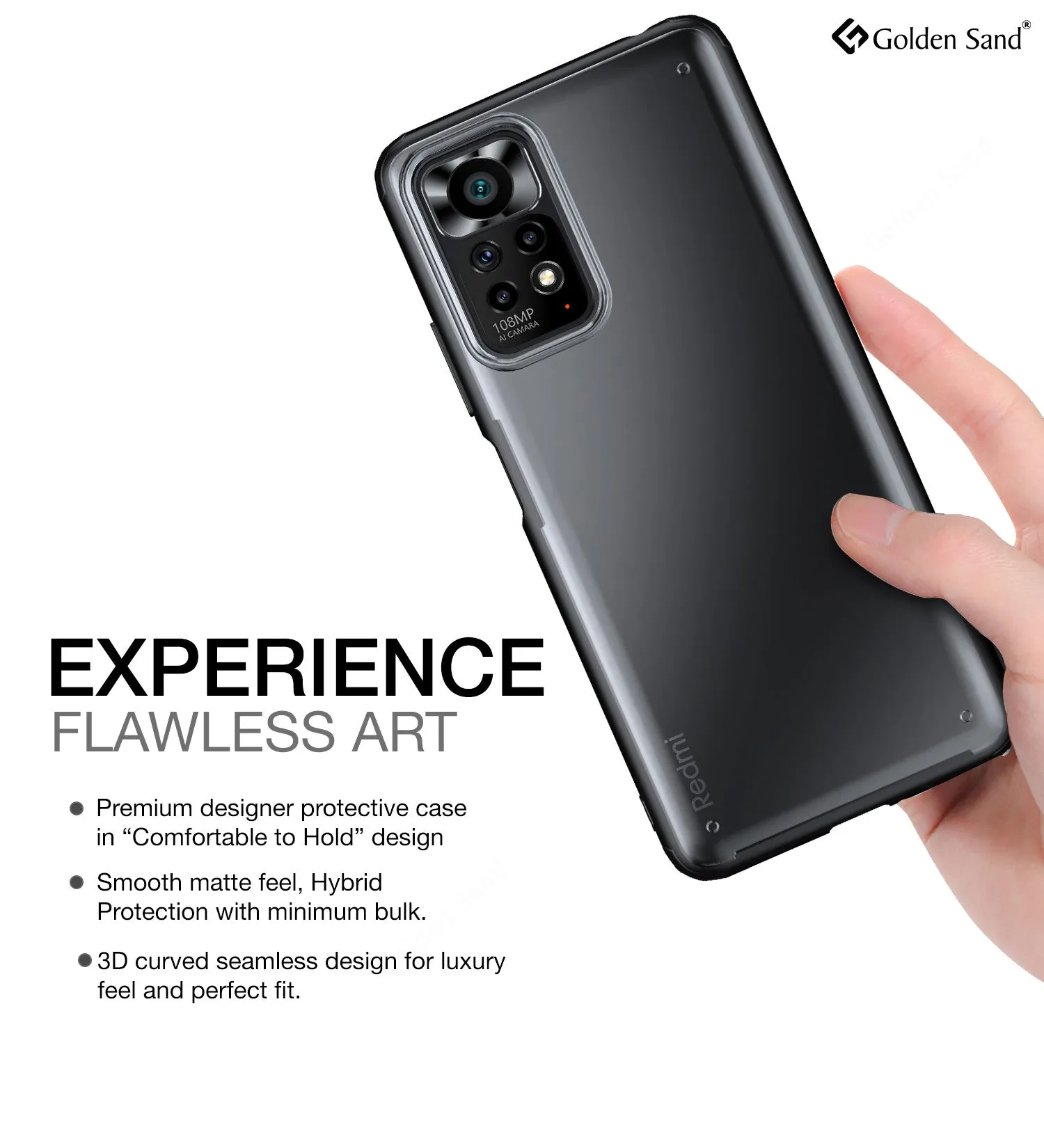 Rugged Frosted Semi Transparent PC Shock Proof Slim Back Cover for Redmi Note 11, Redmi Note 11S, 6.43 inch, Black