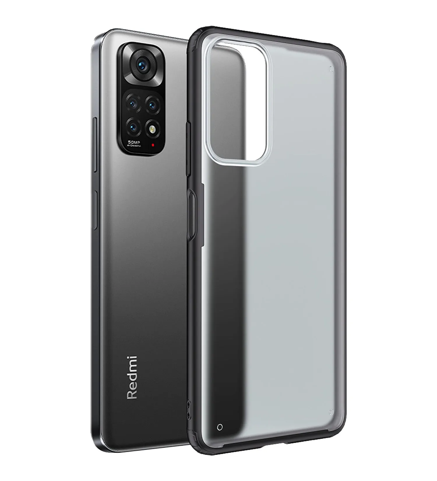 Rugged Frosted Semi Transparent PC Shock Proof Slim Back Cover for Redmi Note 11, Redmi Note 11S, 6.43 inch, Black