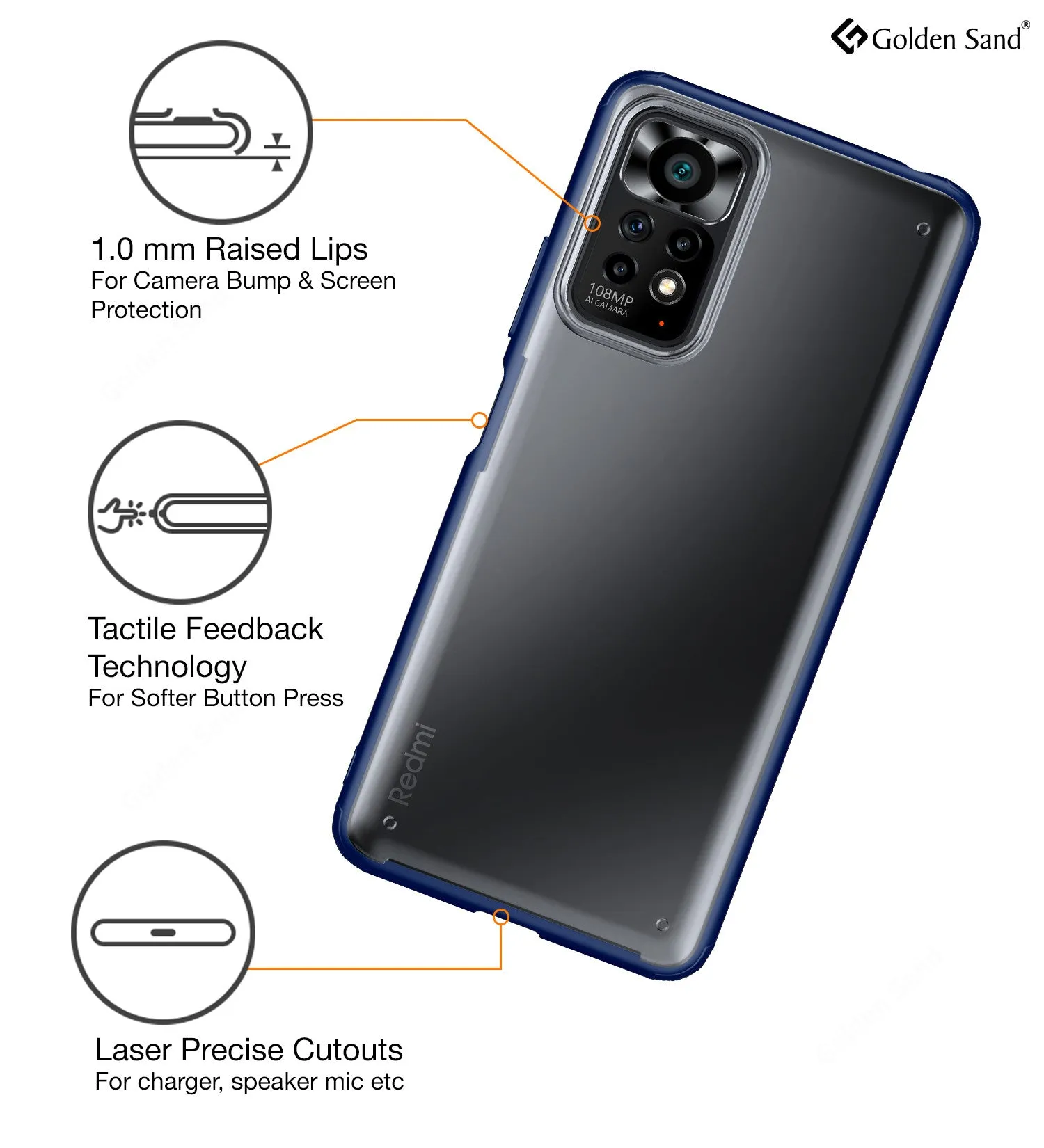 Rugged Frosted Semi Transparent PC Shock Proof Slim Back Cover for Redmi Note 11, Redmi Note 11S, 6.43 inch, Blue