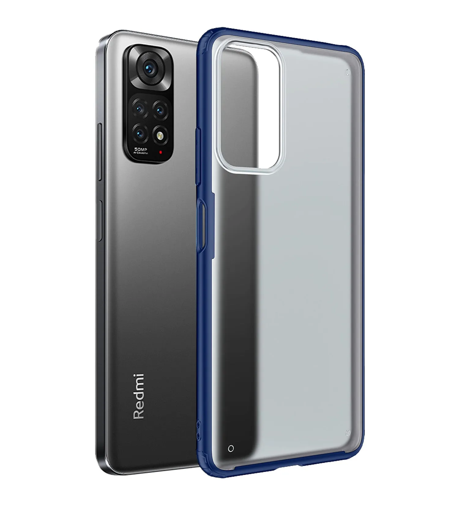 Rugged Frosted Semi Transparent PC Shock Proof Slim Back Cover for Redmi Note 11, Redmi Note 11S, 6.43 inch, Blue