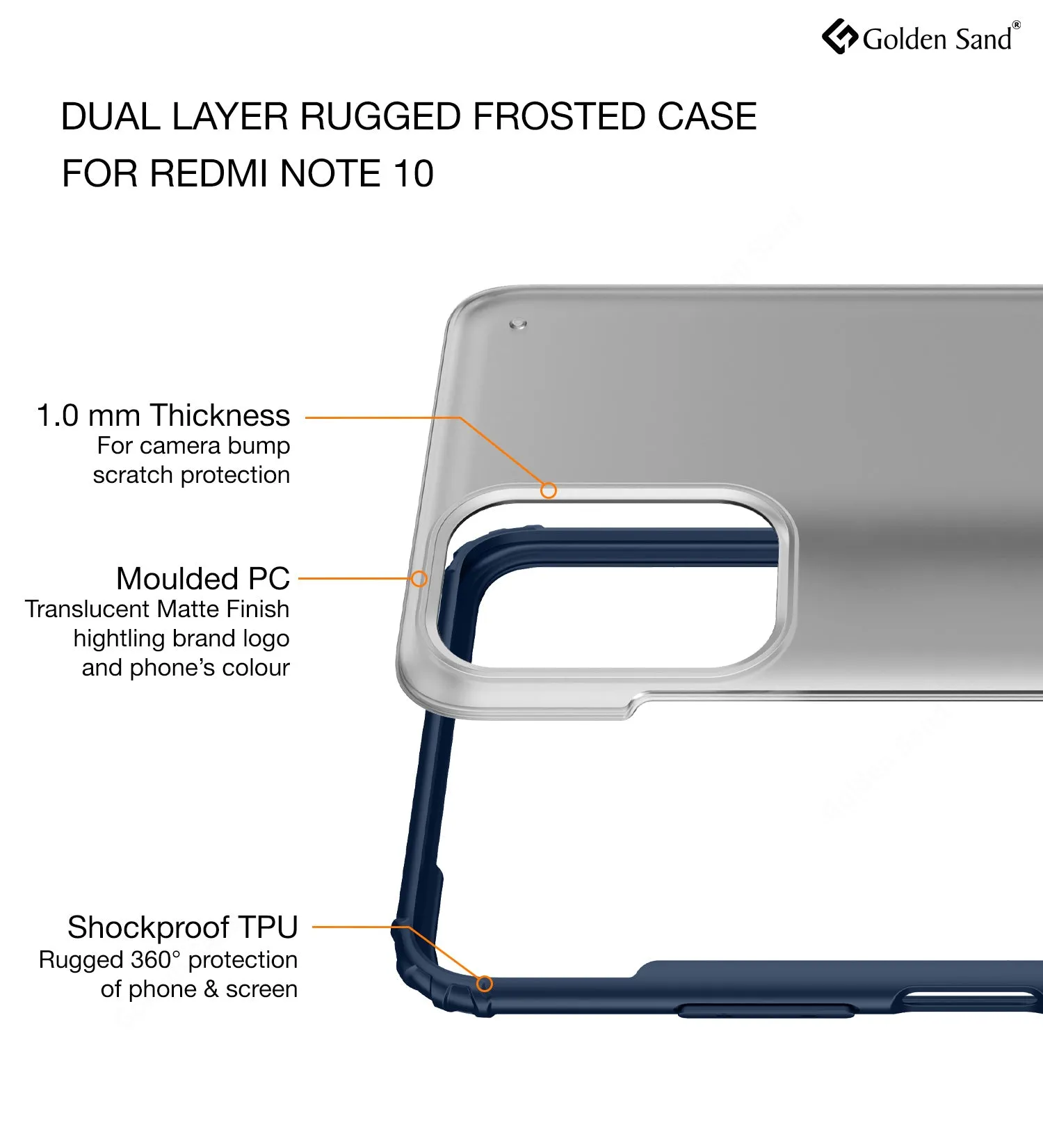 Rugged Frosted Semi Transparent PC Shock Proof Slim Back Cover for REDMI Note 11 SE, Xiaomi Redmi Note 10, Xiaomi Redmi Note 10S, 6.43 inch, Blue