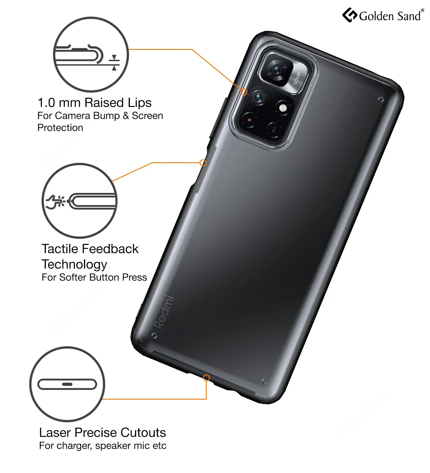Rugged Frosted Semi Transparent PC Shock Proof Slim Back Cover for Redmi Note 11T 5G, Poco M4 Pro 5G, 6.6 inch, Black