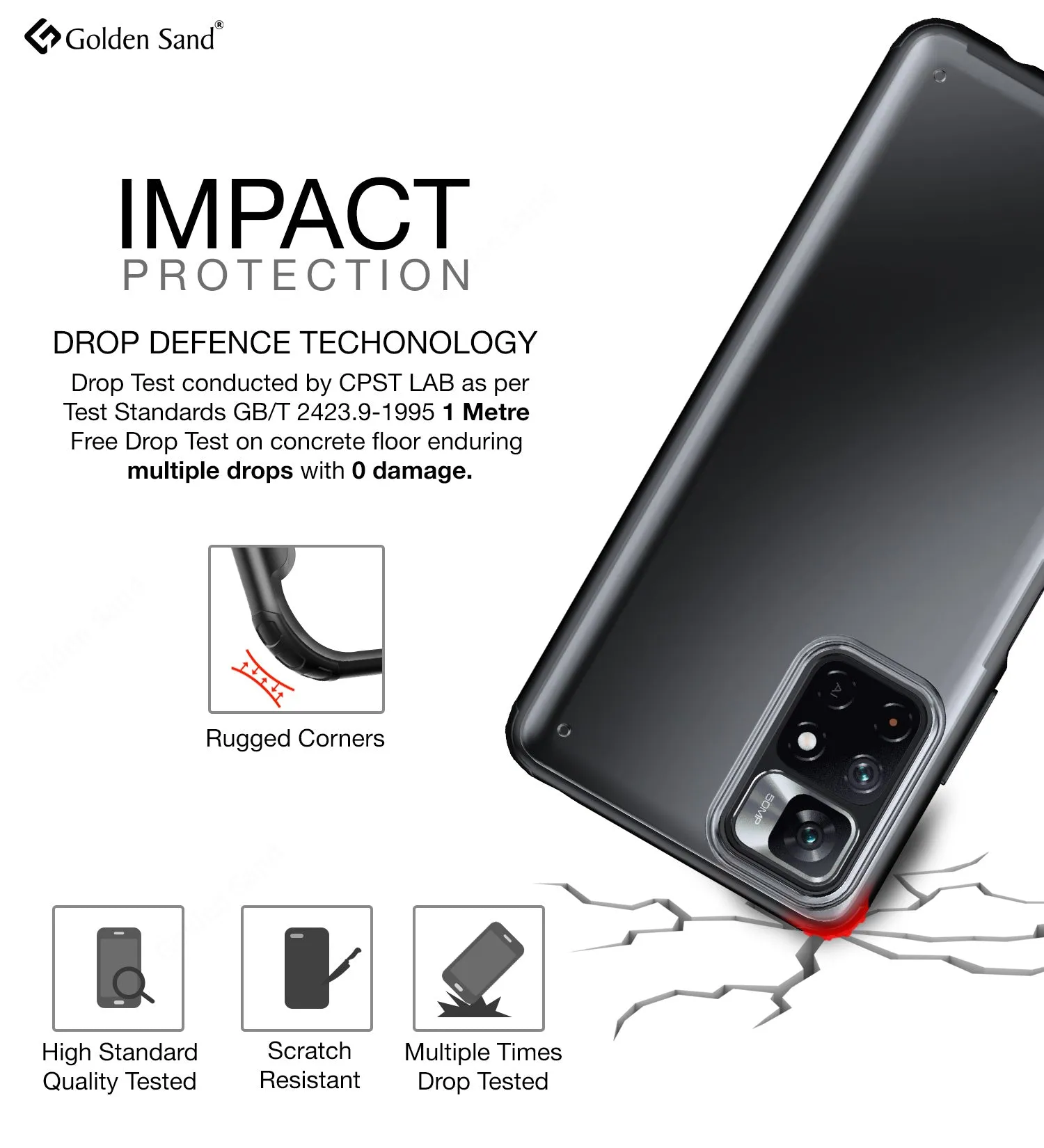 Rugged Frosted Semi Transparent PC Shock Proof Slim Back Cover for Redmi Note 11T 5G, Poco M4 Pro 5G, 6.6 inch, Black