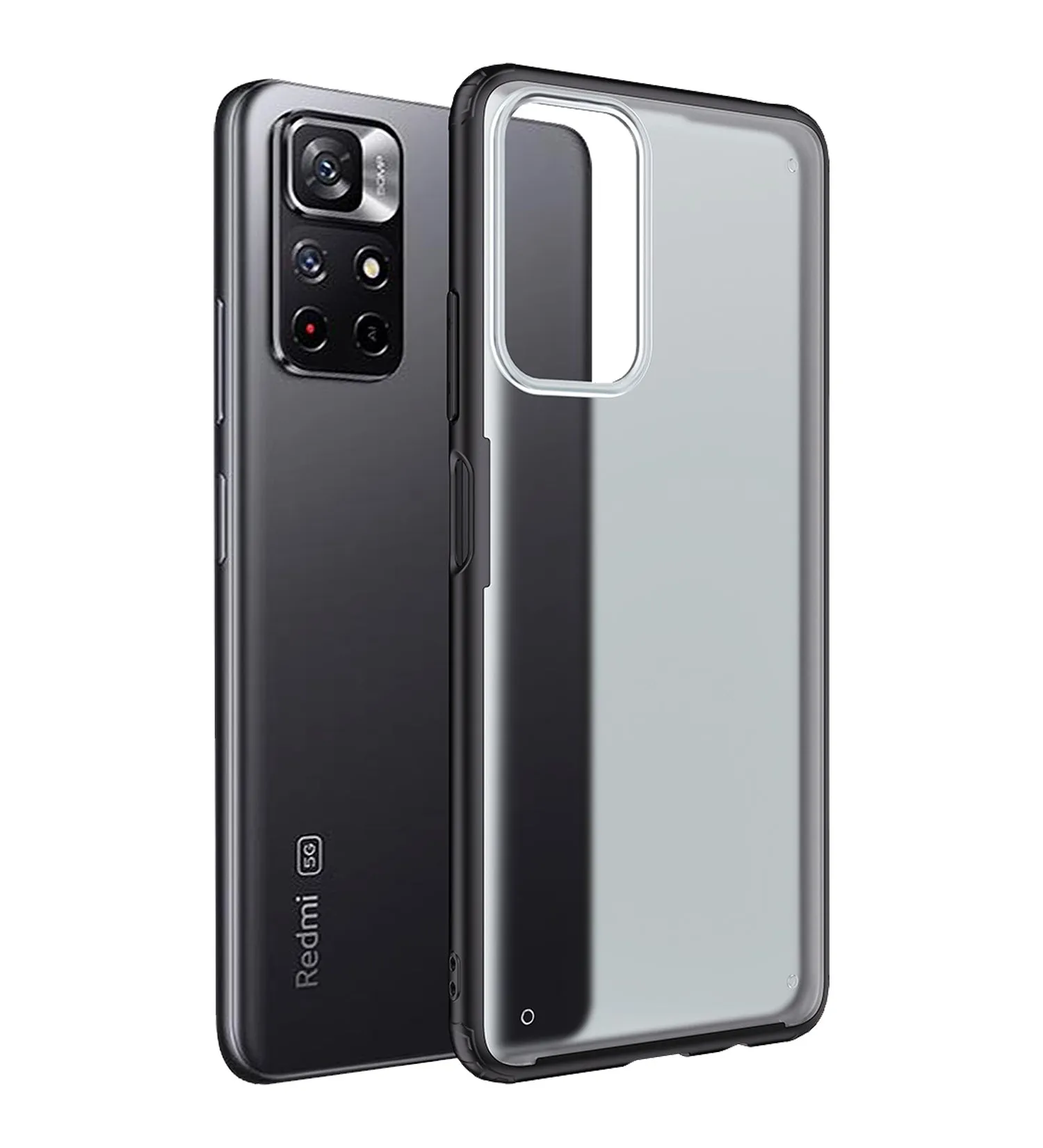 Rugged Frosted Semi Transparent PC Shock Proof Slim Back Cover for Redmi Note 11T 5G, Poco M4 Pro 5G, 6.6 inch, Black