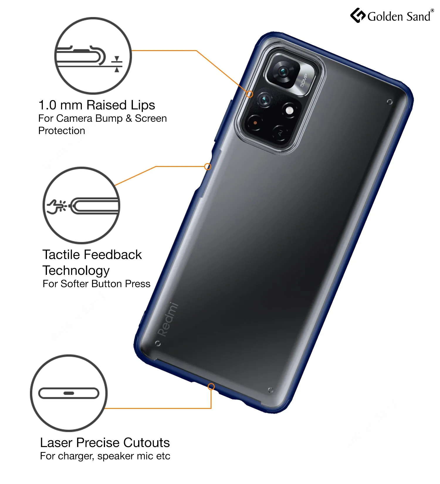 Rugged Frosted Semi Transparent PC Shock Proof Slim Back Cover for Redmi Note 11T 5G, Poco M4 Pro 5G, 6.6 inch, Blue
